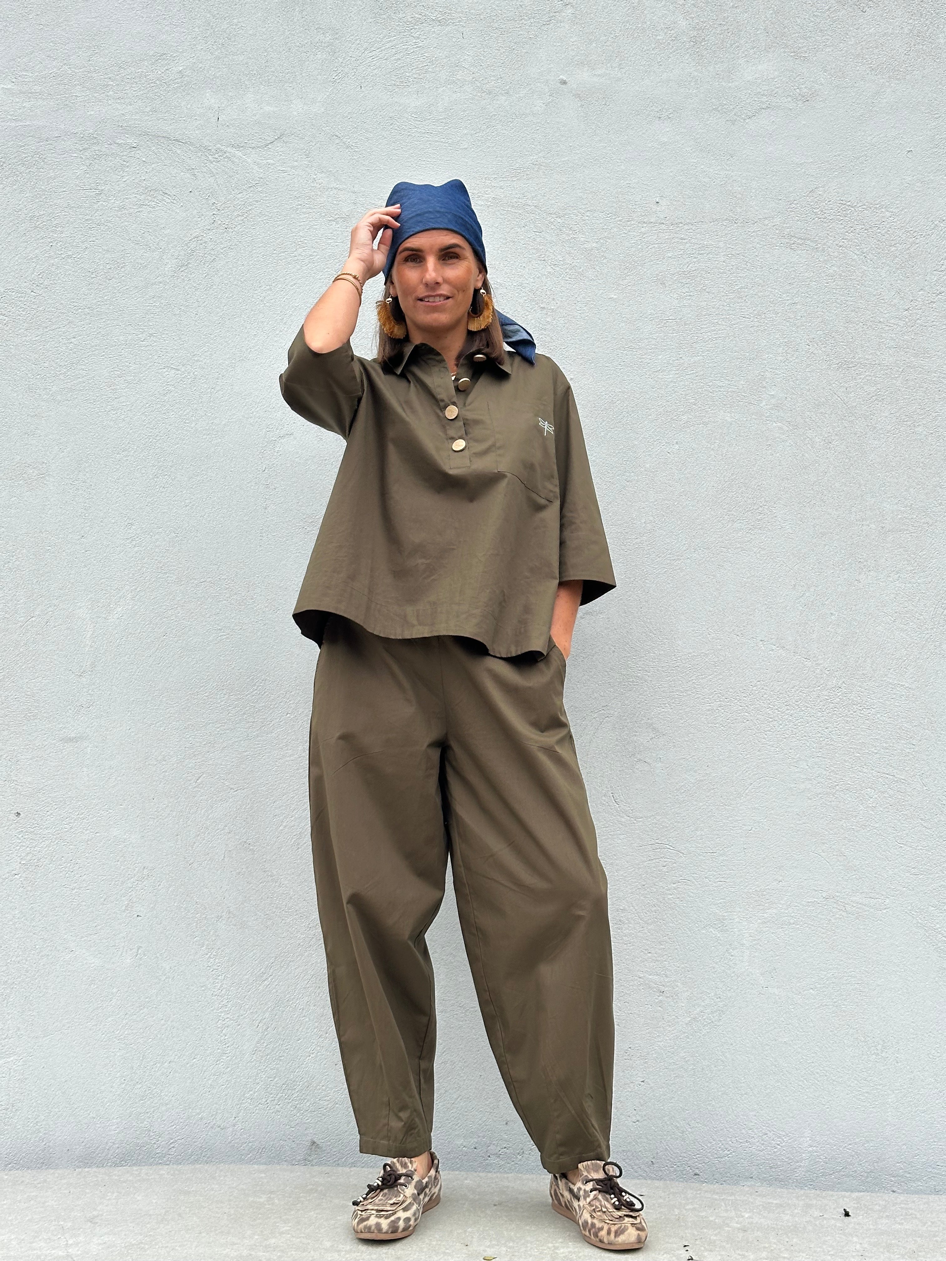Gaspar 2607306 Porto blouse poplin olive green