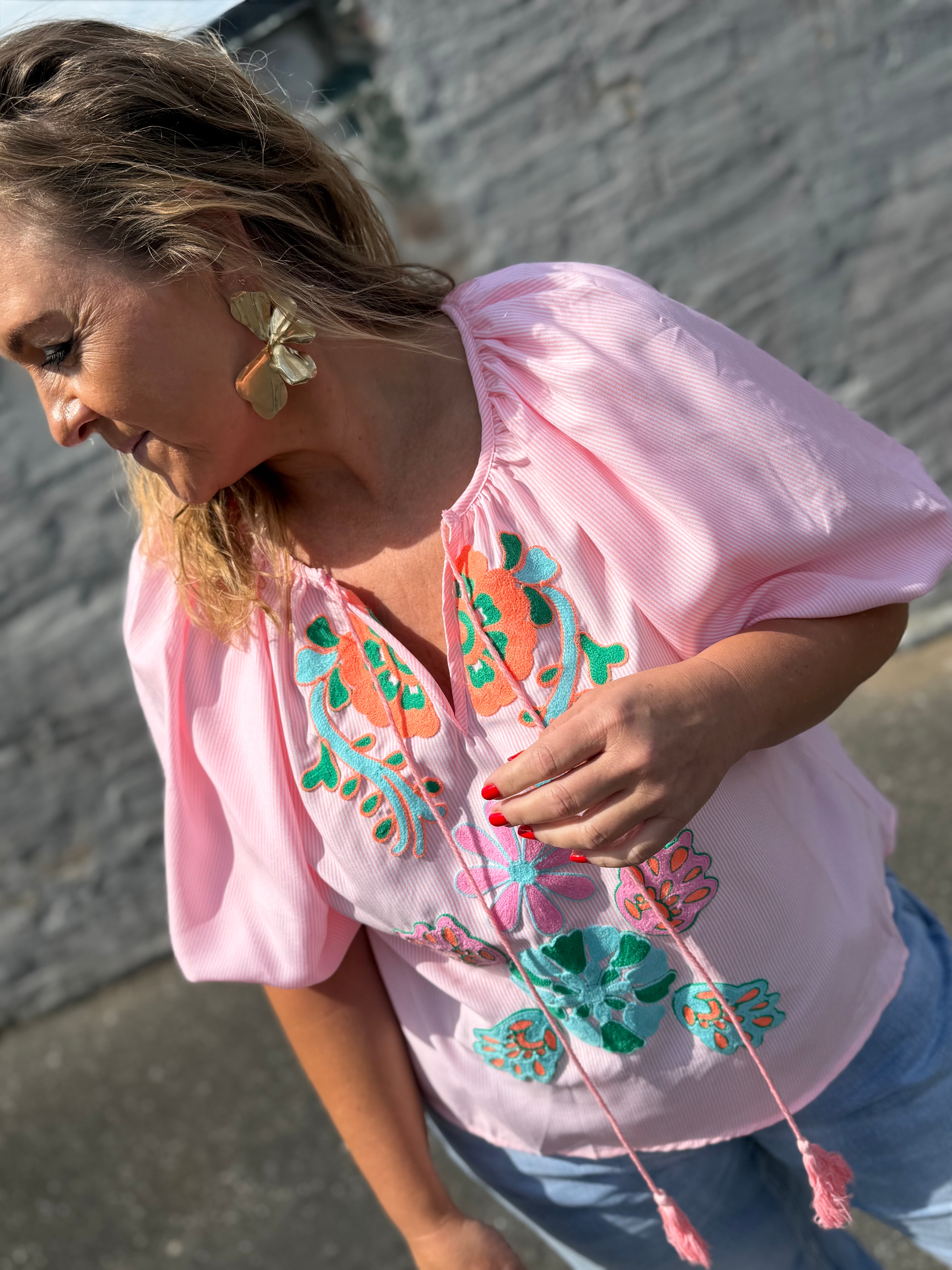 Qnuz 9396 Boheme shirt embrodery rosa
