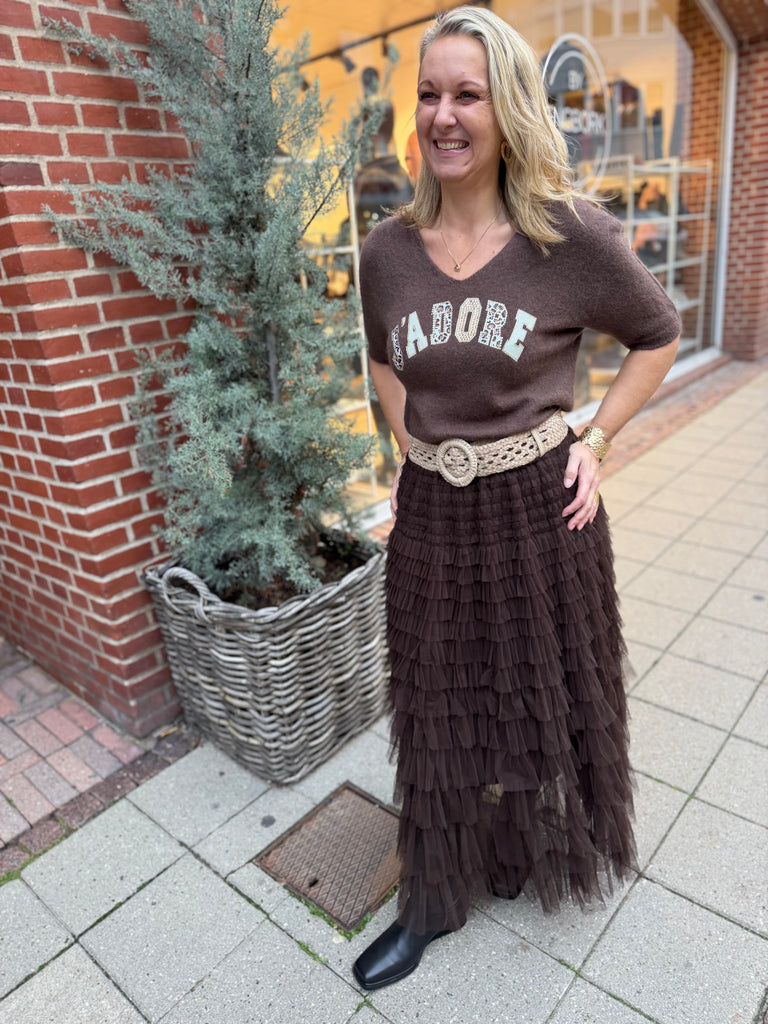 By Engbork Wonder tyl skirt Chokolade