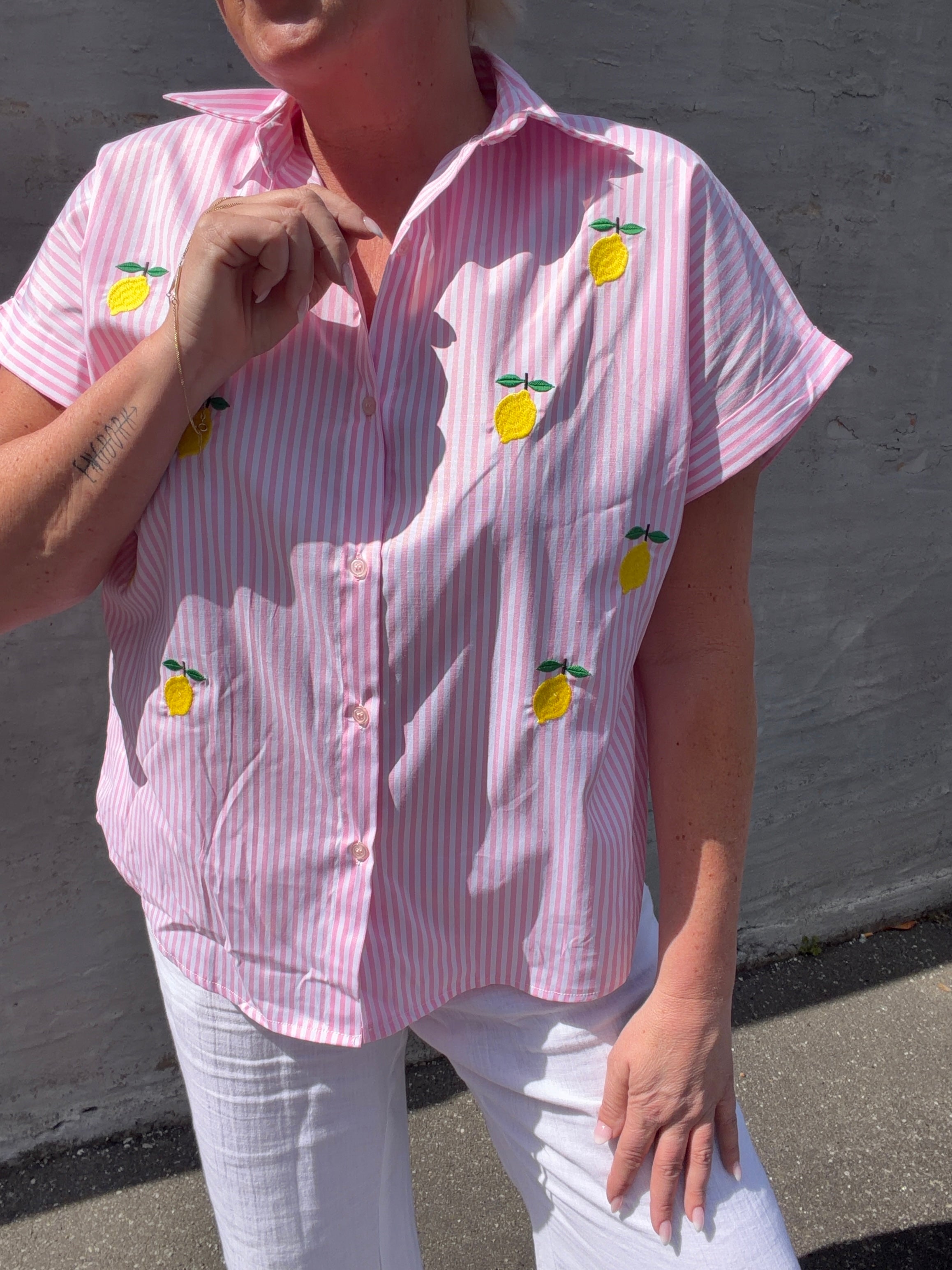 Astrid lemon shirt stripe pink