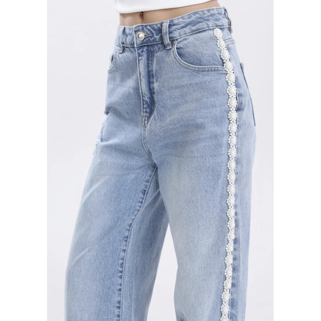 Qnuz 9254 denim jeans Ribbon & Pearls