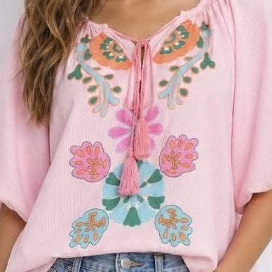 Qnuz 9396 Boheme shirt embrodery rosa