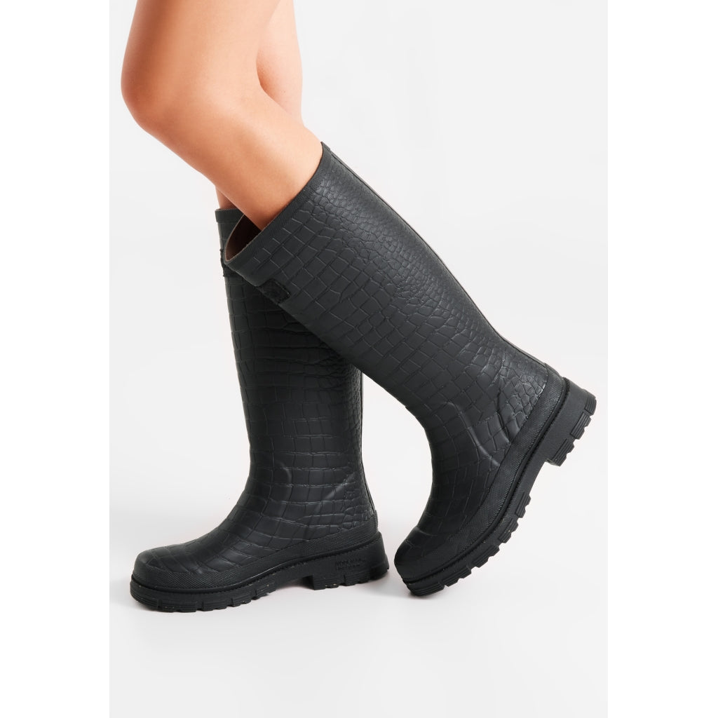 Woden WL763 Le Croco waterproof long boot black
