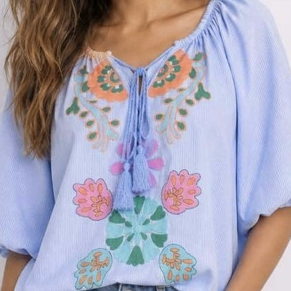 Qnuz 9396 Boheme shirt embrodery blue