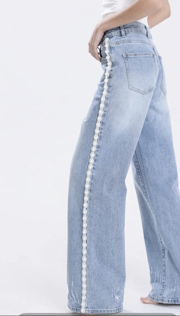 Qnuz 9254 denim jeans Ribbon & Pearls