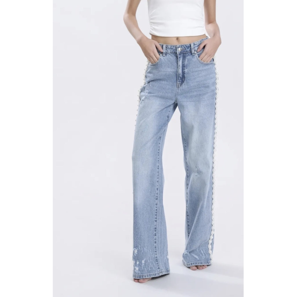 Qnuz 9254 denim jeans Ribbon & Pearls