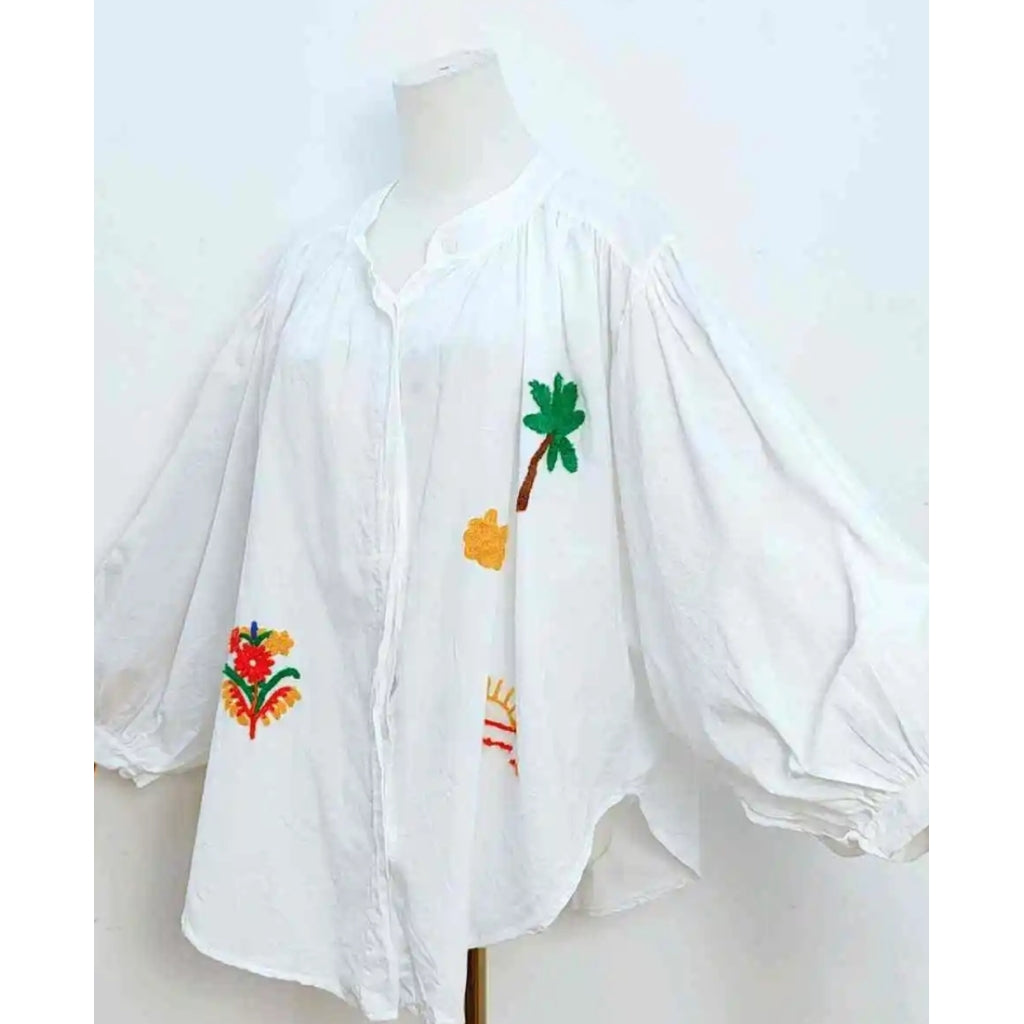 QNUZ 9250 Happy skjorte embrodery white