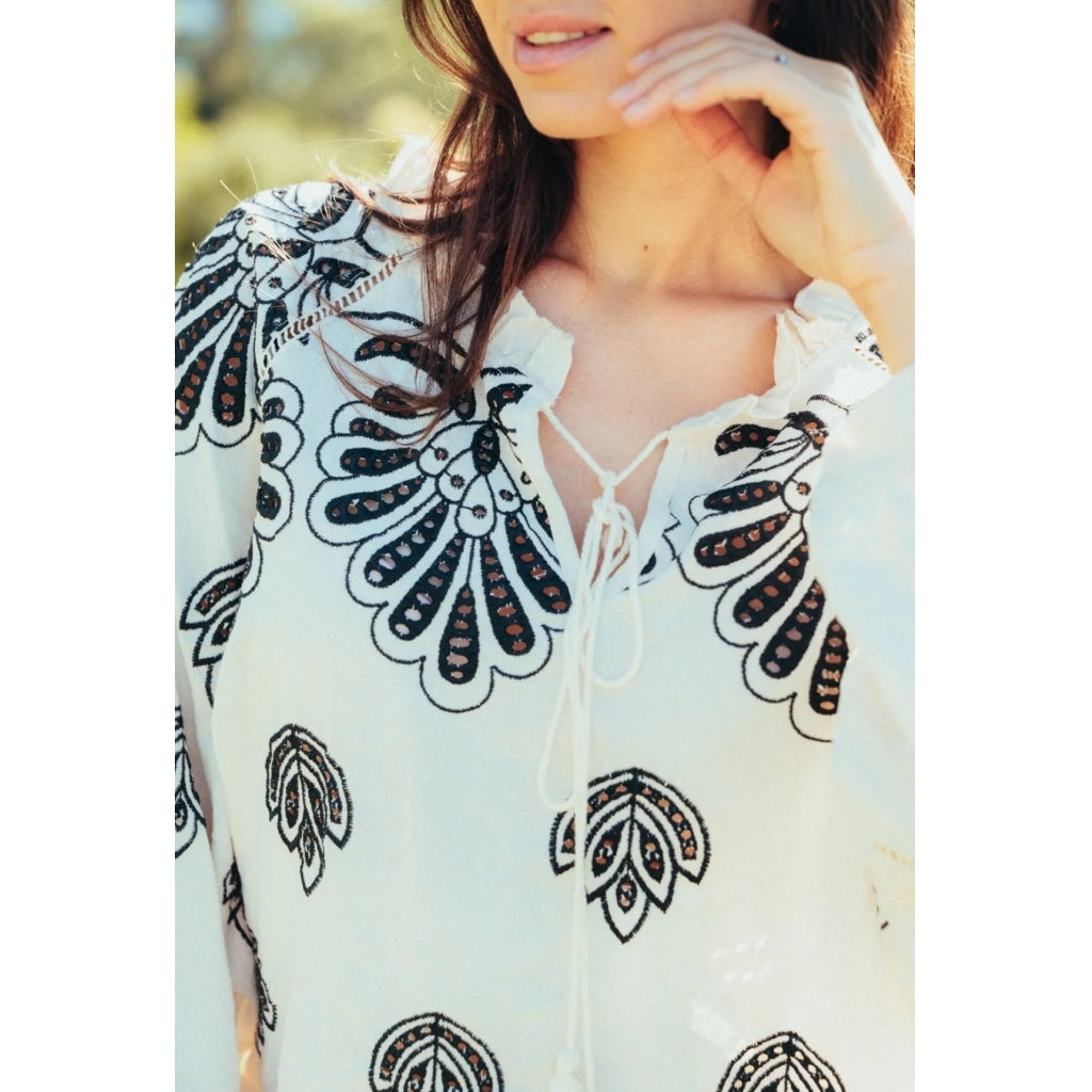 QNUZ 9249 Embrodery skjorte black white