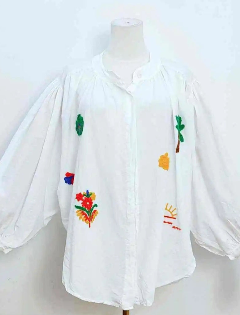 QNUZ 9250 Happy skjorte embrodery white