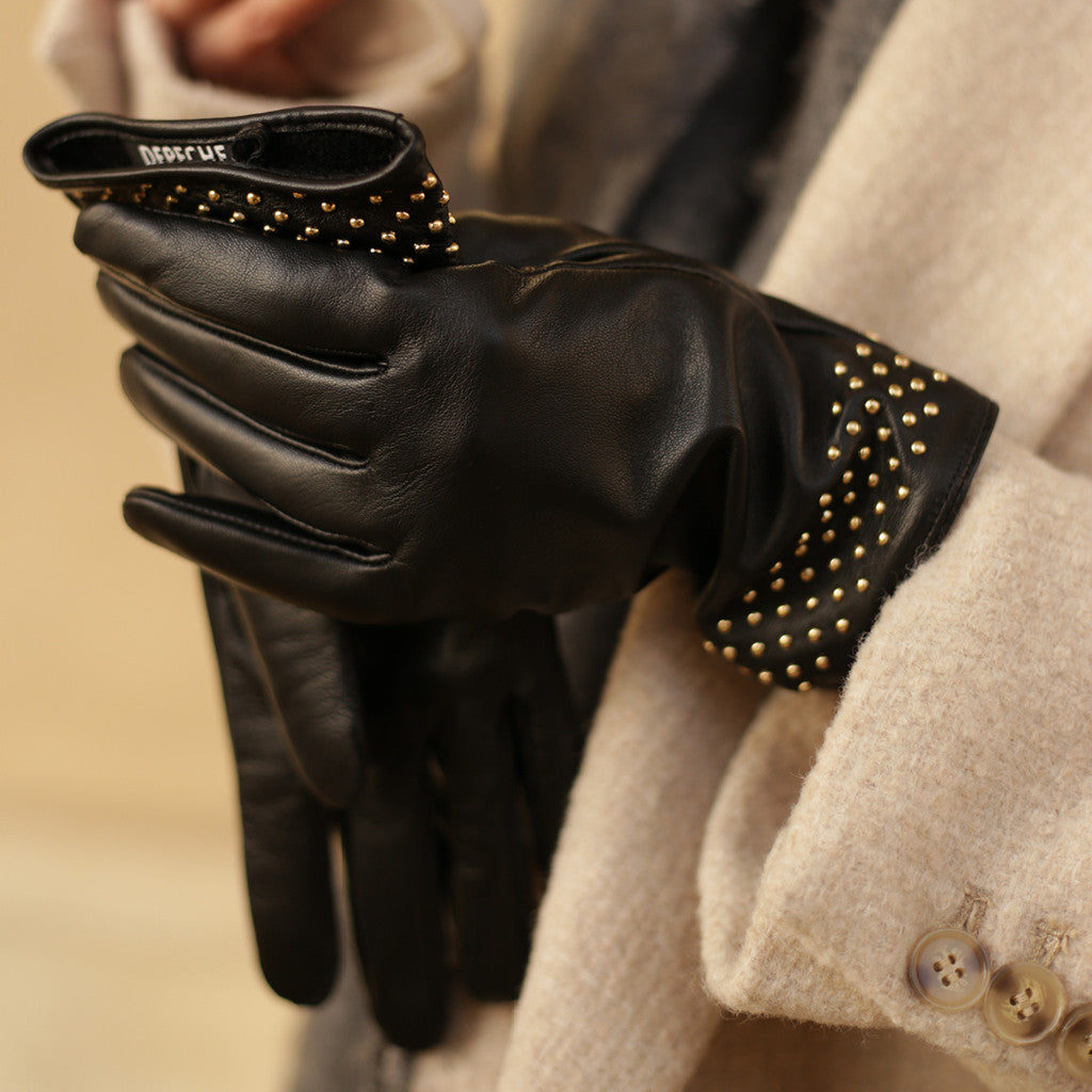 Depeche 15496 gloves rivets black gold