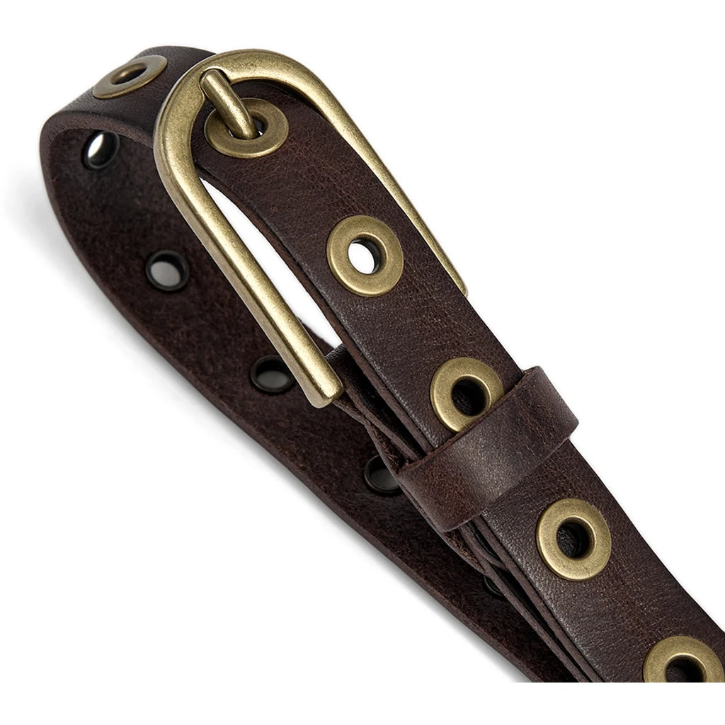 Depeche 11478 Narrow eyelet belt dark brown