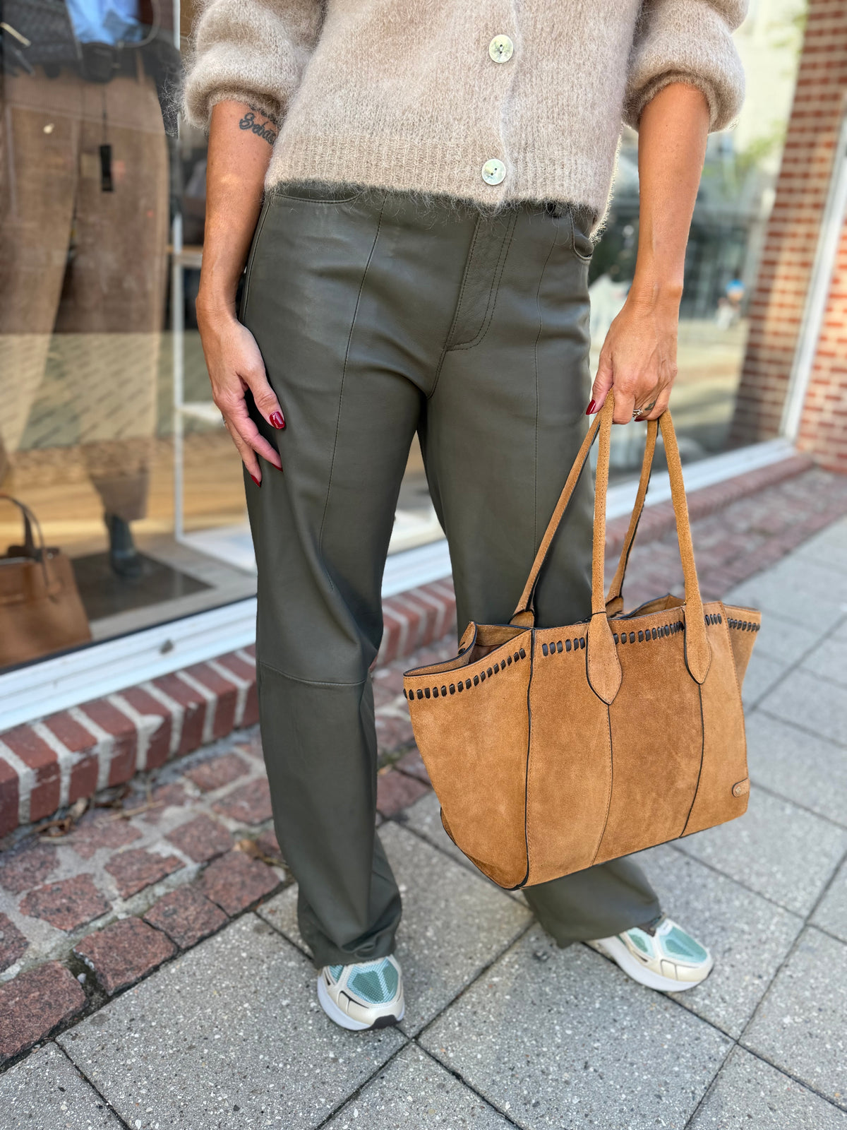 Depeche 51158 Boa HW pants wide leather khaki