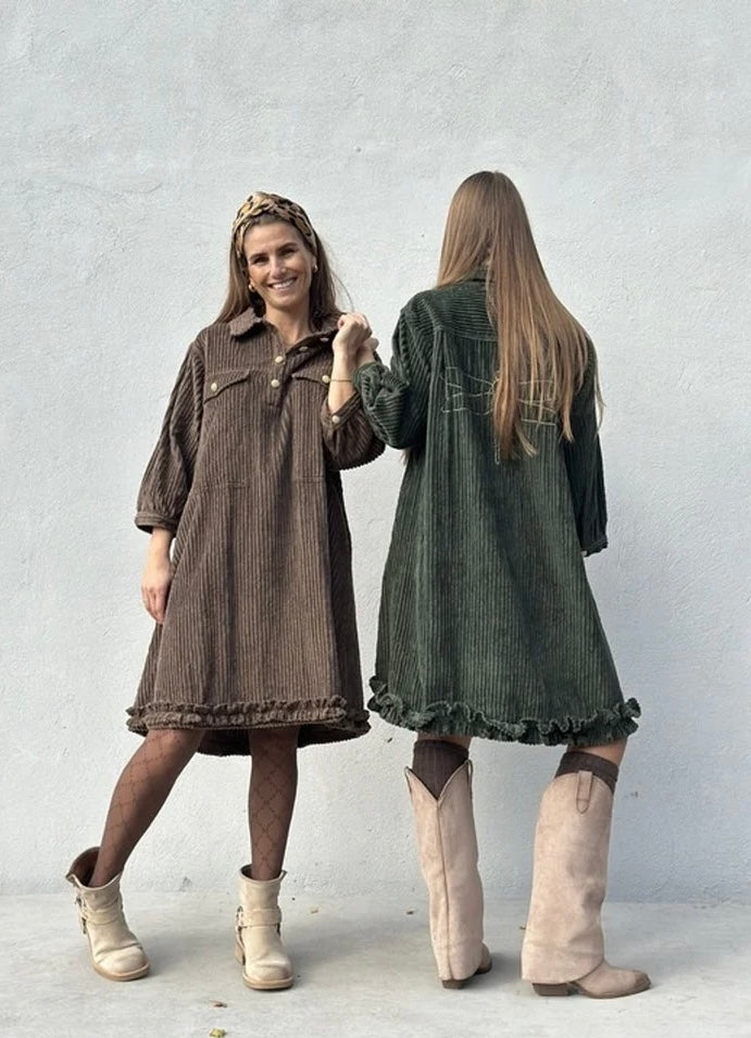 Gaspar 2510704 Rio corduroy kjole taupe