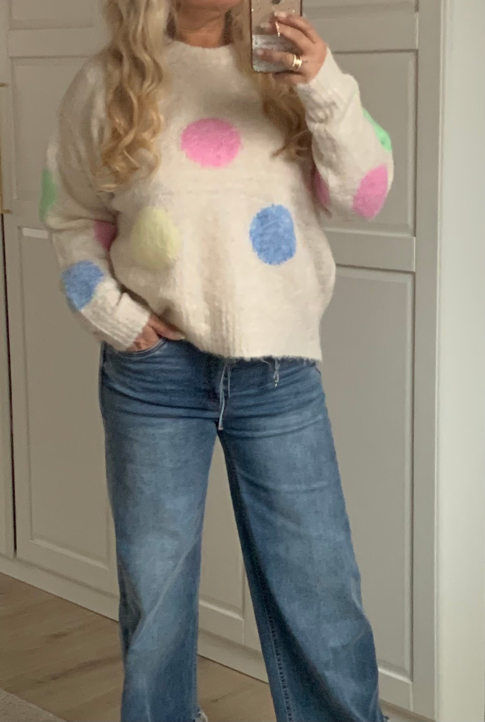 Qnuz 9269 knit lux big dot ecru