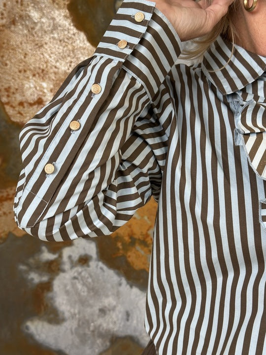 Gaspar 251337 Madison stripe skjorte brown