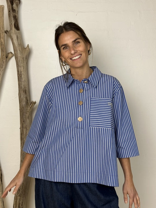 Gaspar 2601306 Porto blouse stripe blue