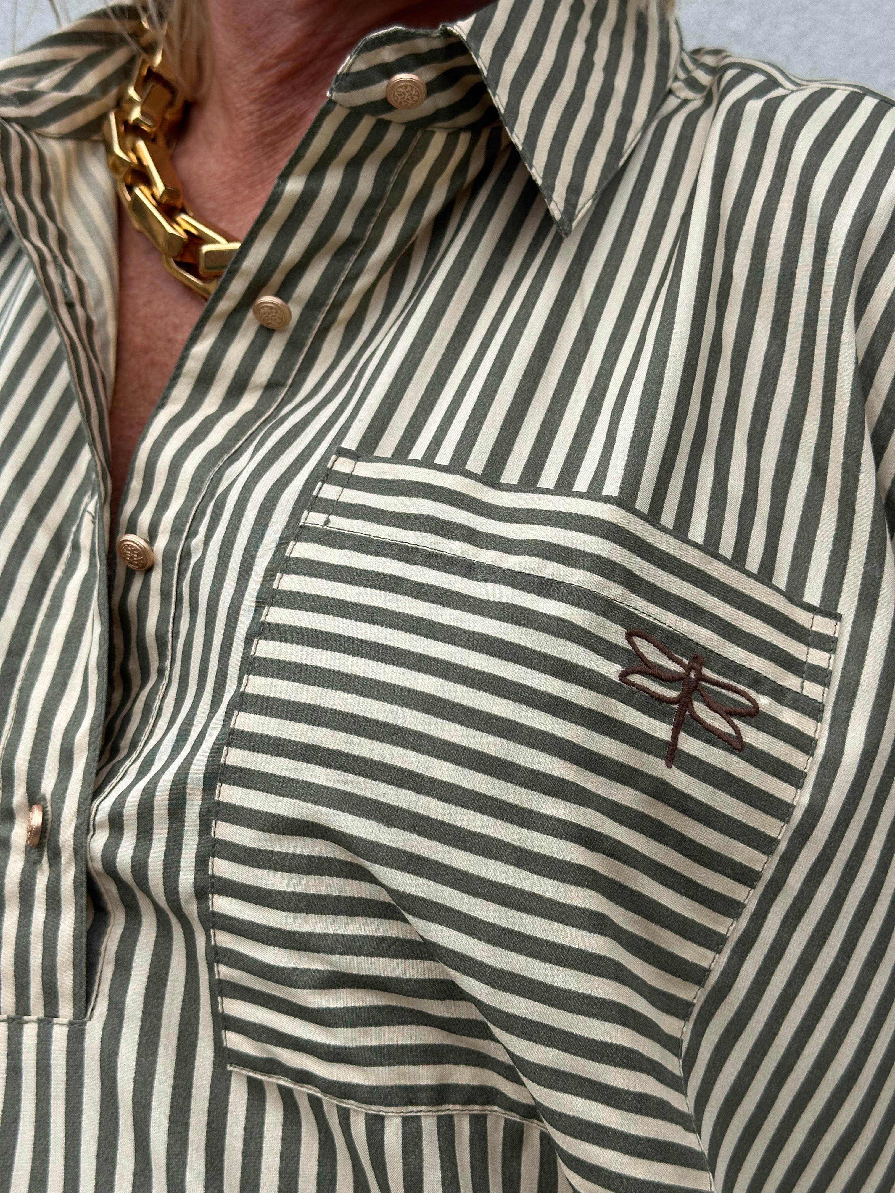Gaspar 2607304 Porto blouse stripe olive green