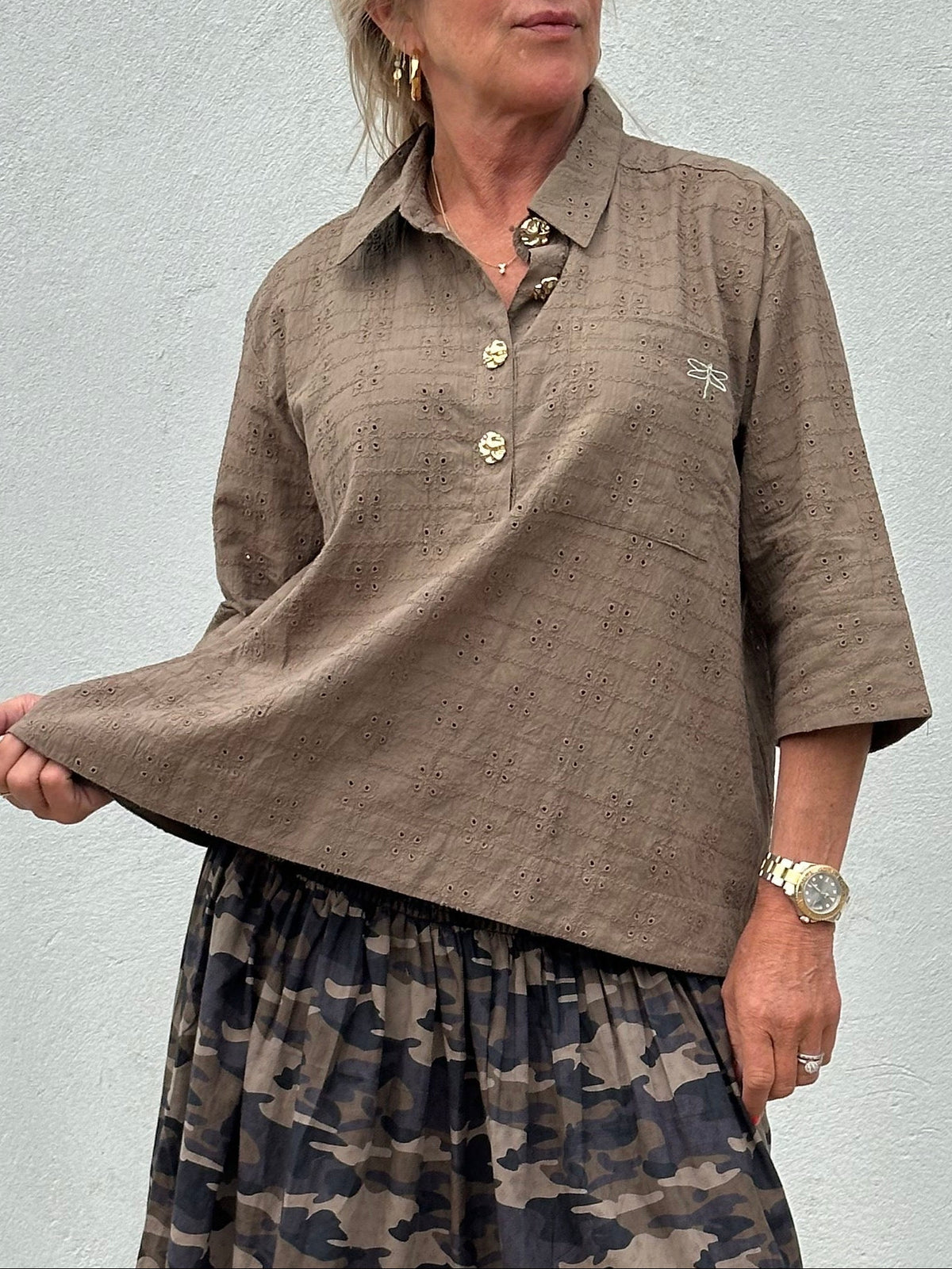 Gaspar 2607337 Porto blouse broderi anglaise dusty brown