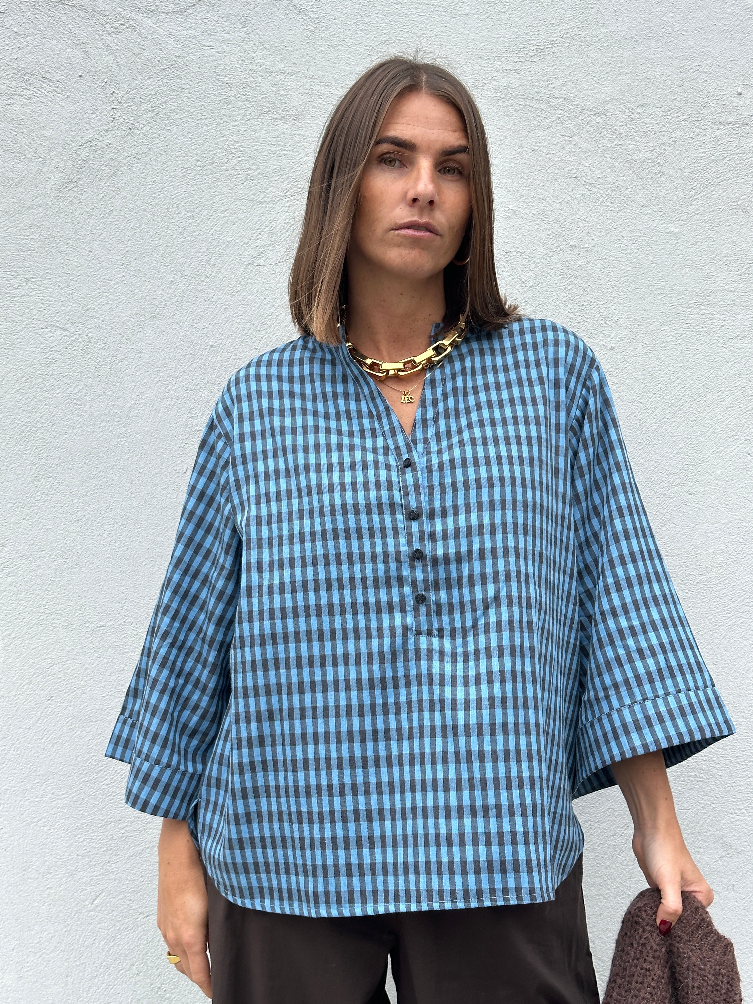 Gaspar 2607377 Mumbai poplin blouse mid blue