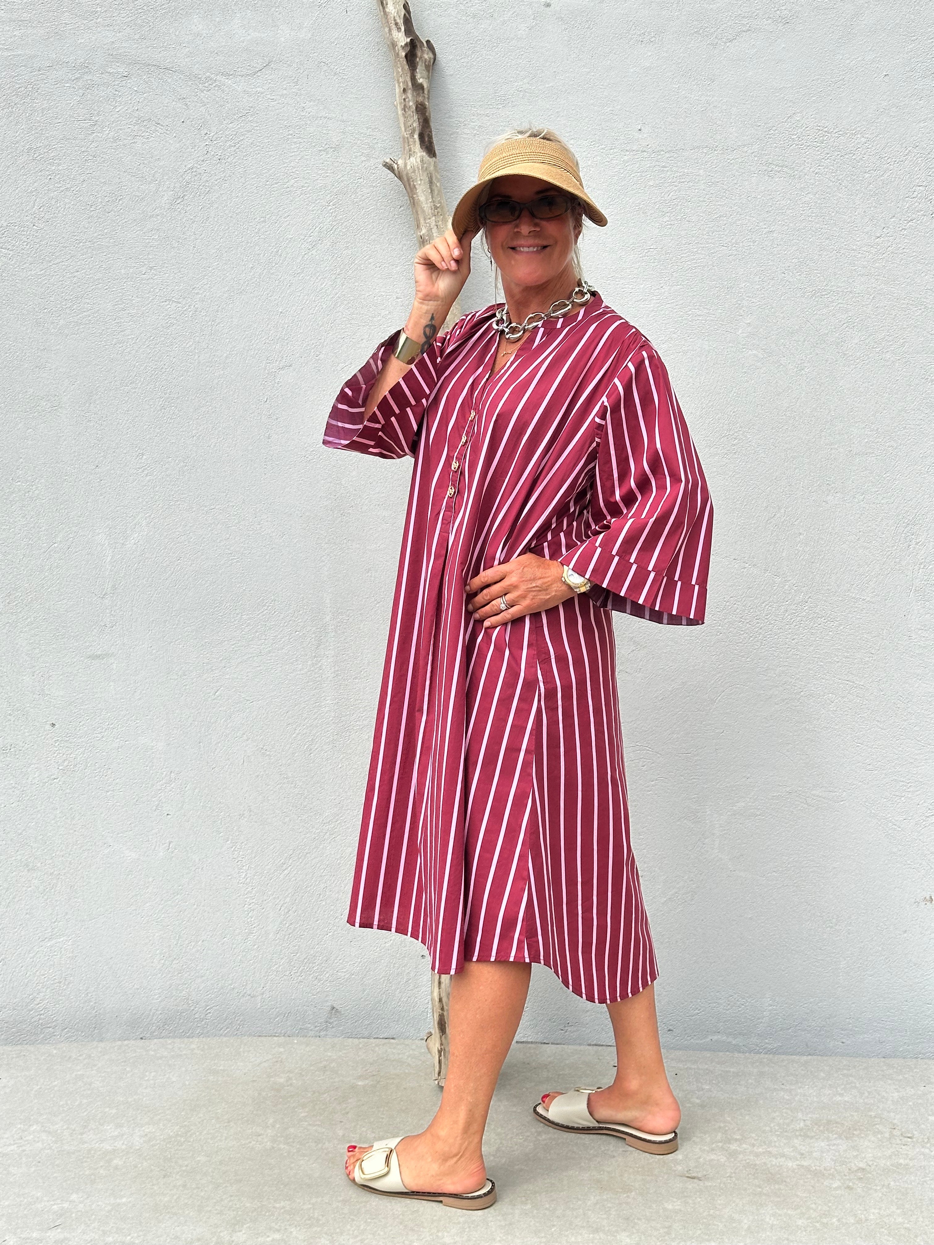 Gaspar 2607701 Mumbai dress stripe maroon