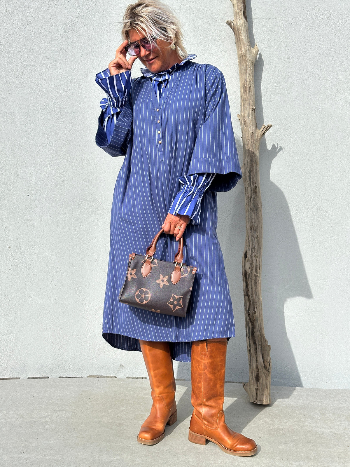 Gaspar 2607717 Mumbai stripe dress blue