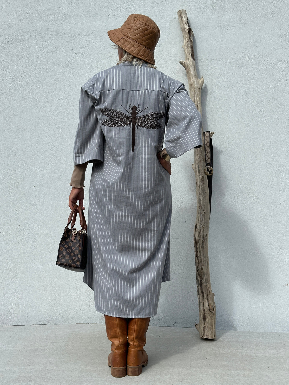 Gaspar 2607717 Mumbai stripe dress grey