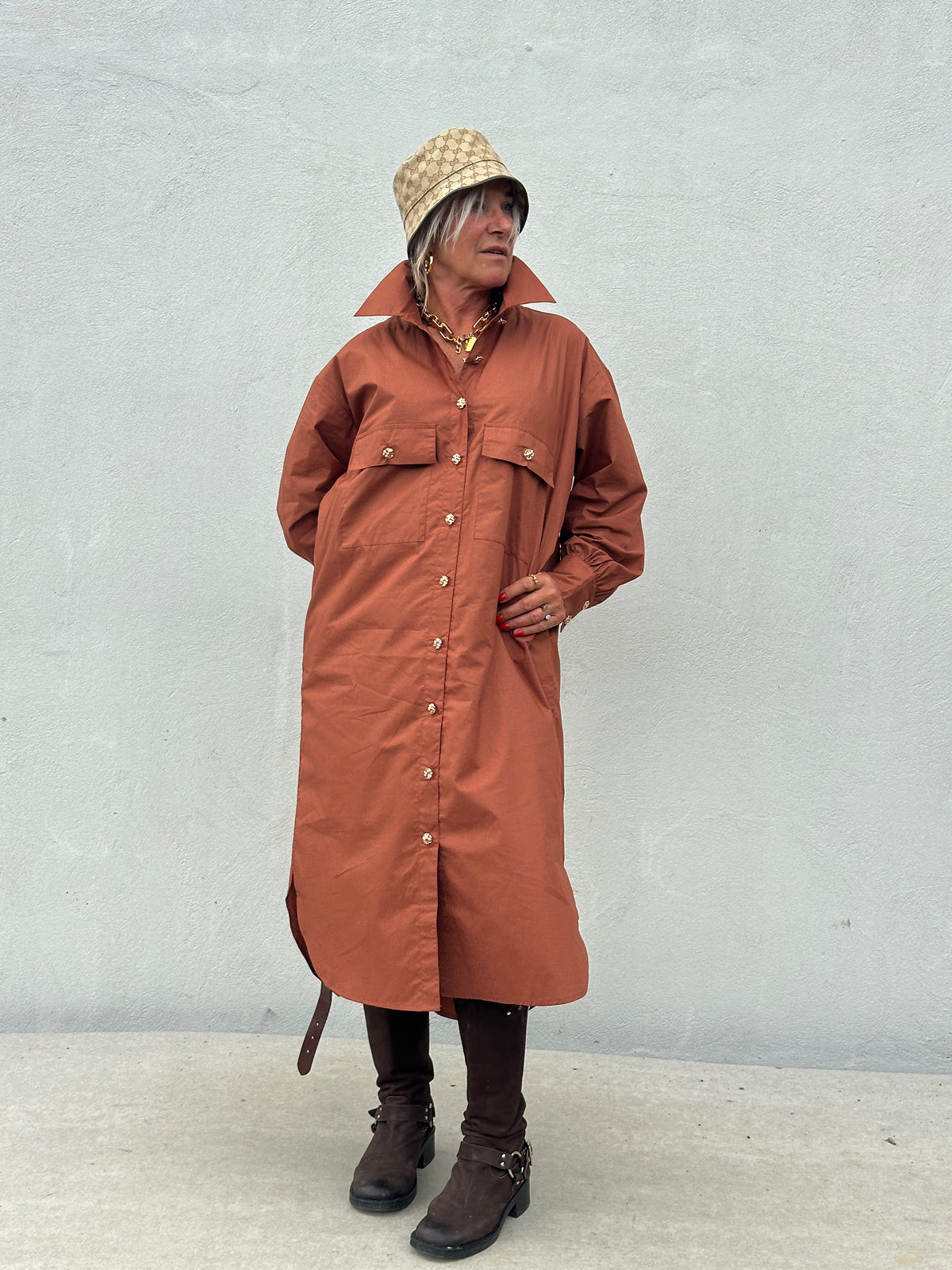 Gaspar 2607719 Sevilla poplin dress burnt sienna