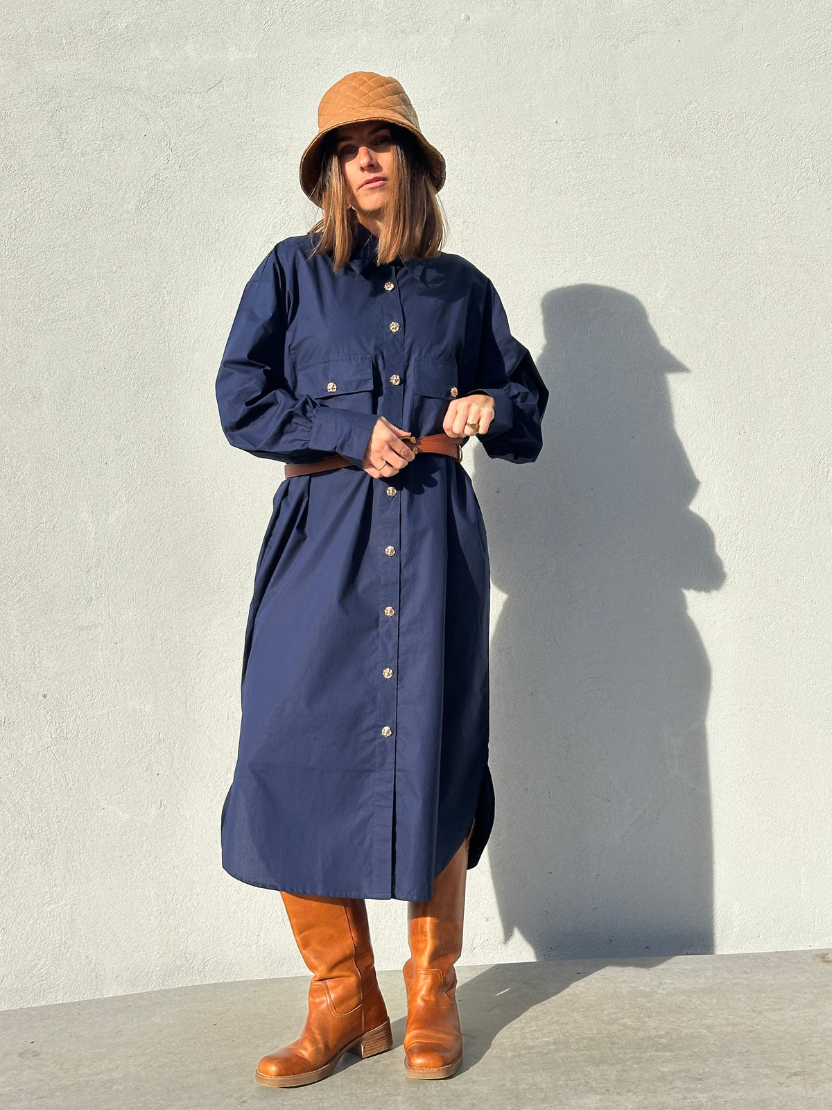 Gaspar 2607719 Sevilla poplin dress dark blue