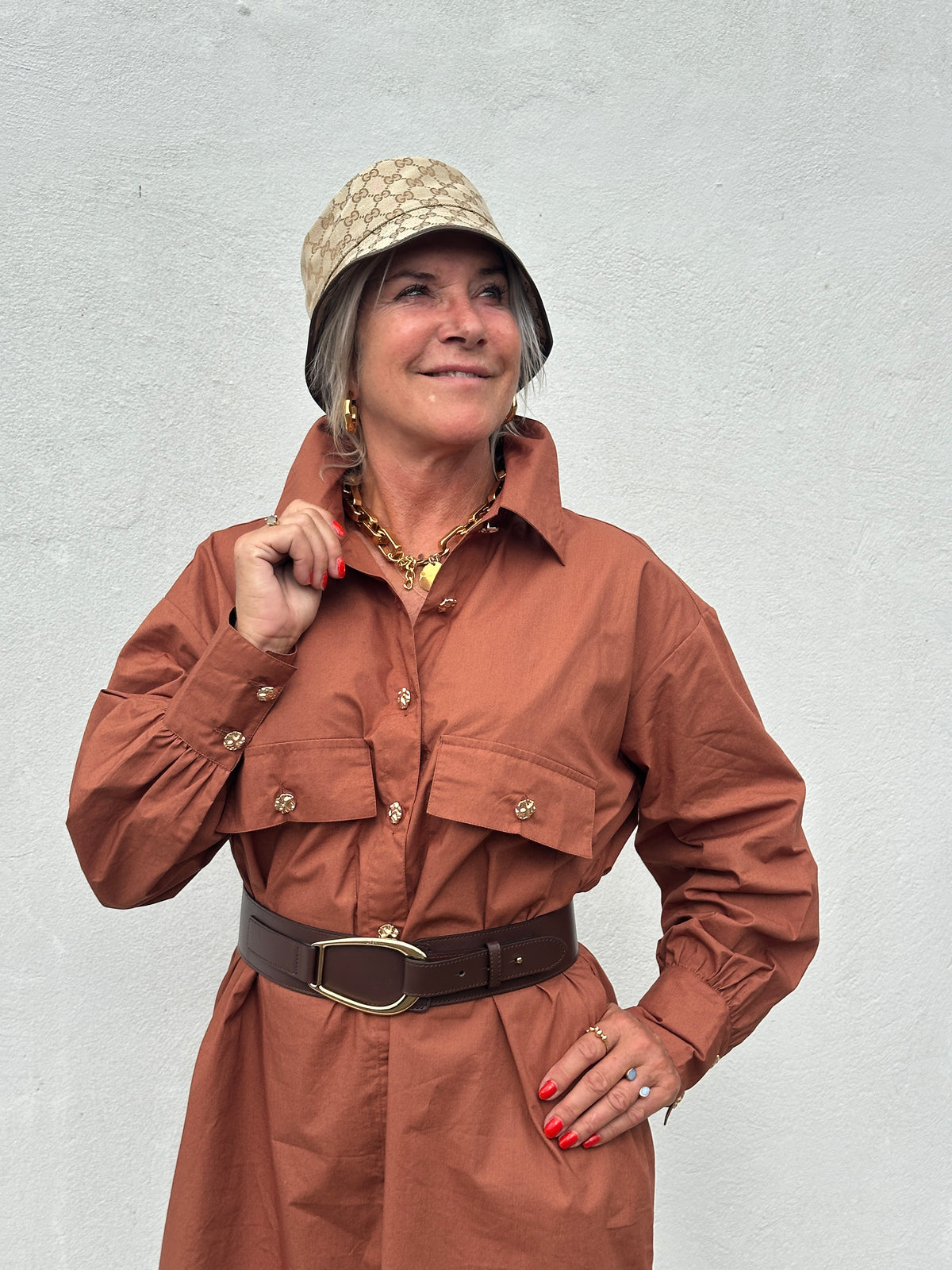 Gaspar 2607719 Sevilla poplin dress burnt sienna
