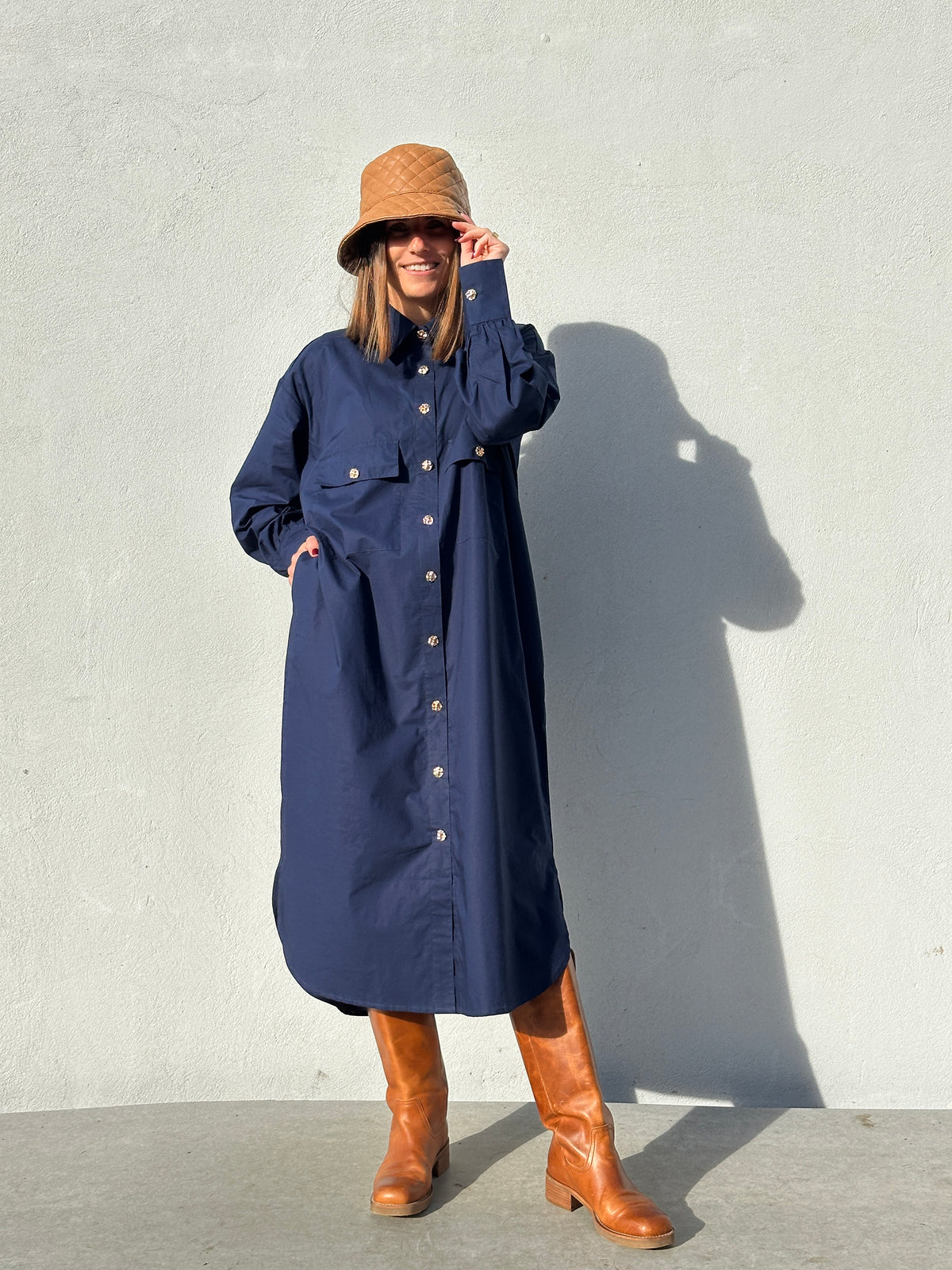 Gaspar 2607719 Sevilla poplin dress dark blue