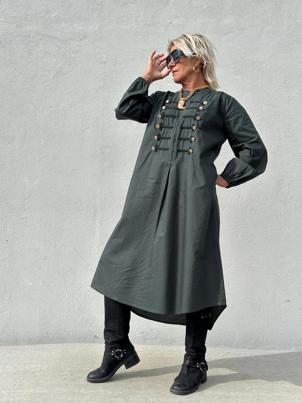 Gaspar 2607720 Luna poplin zip dress bottle green