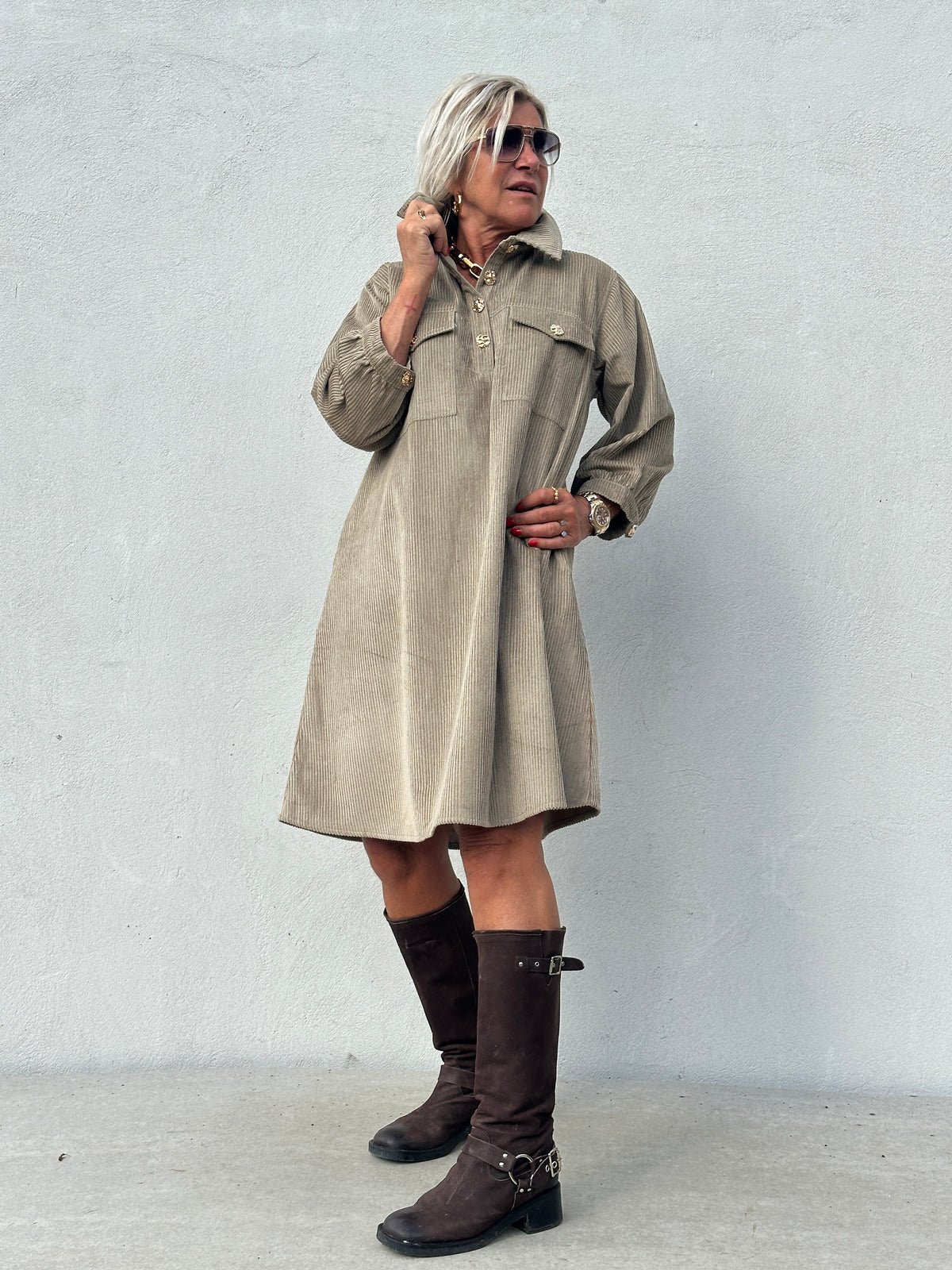 Gaspar 2607744 Nice corduroy dress taupe