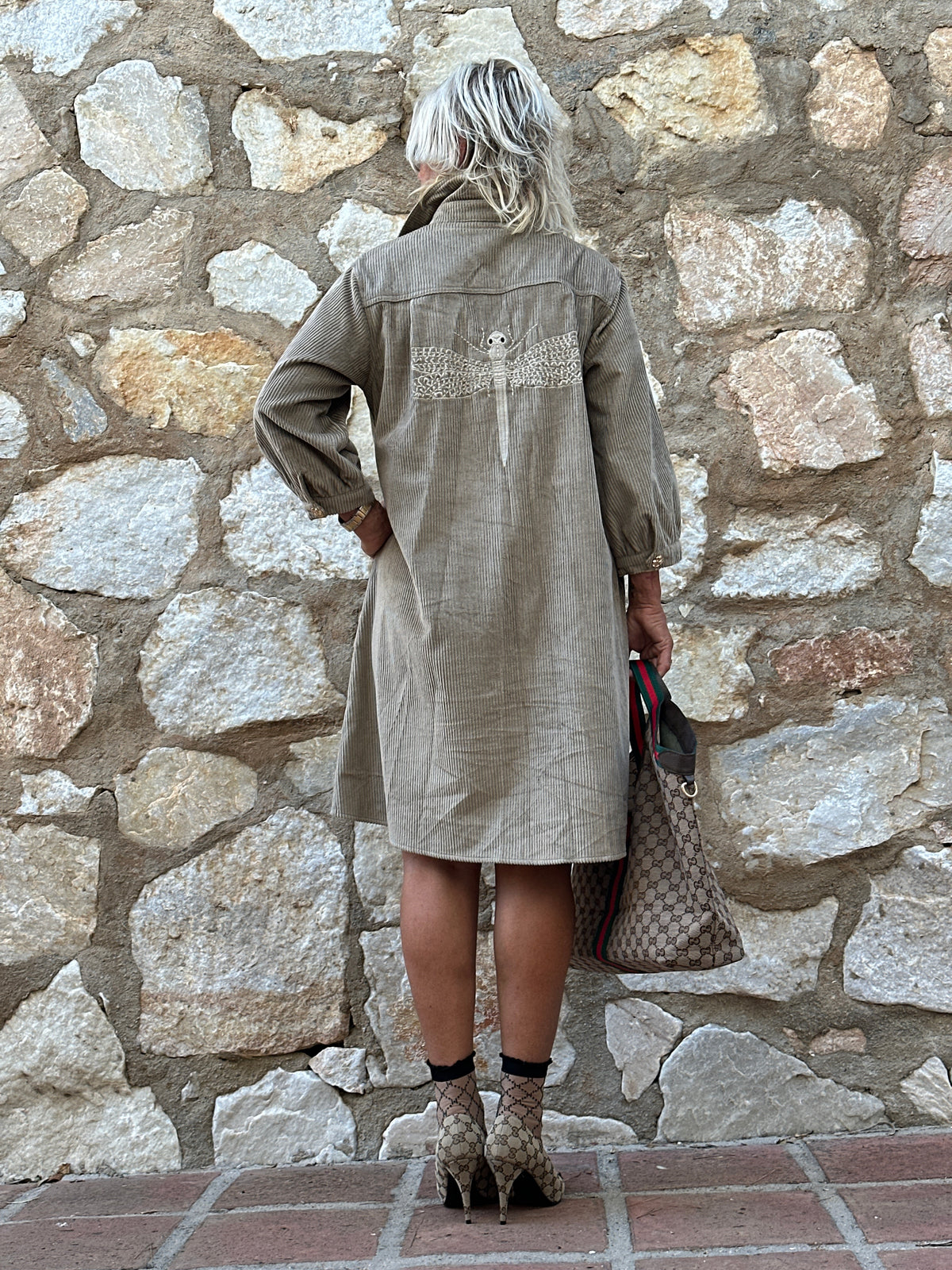 Gaspar 2607744 Nice corduroy dress taupe