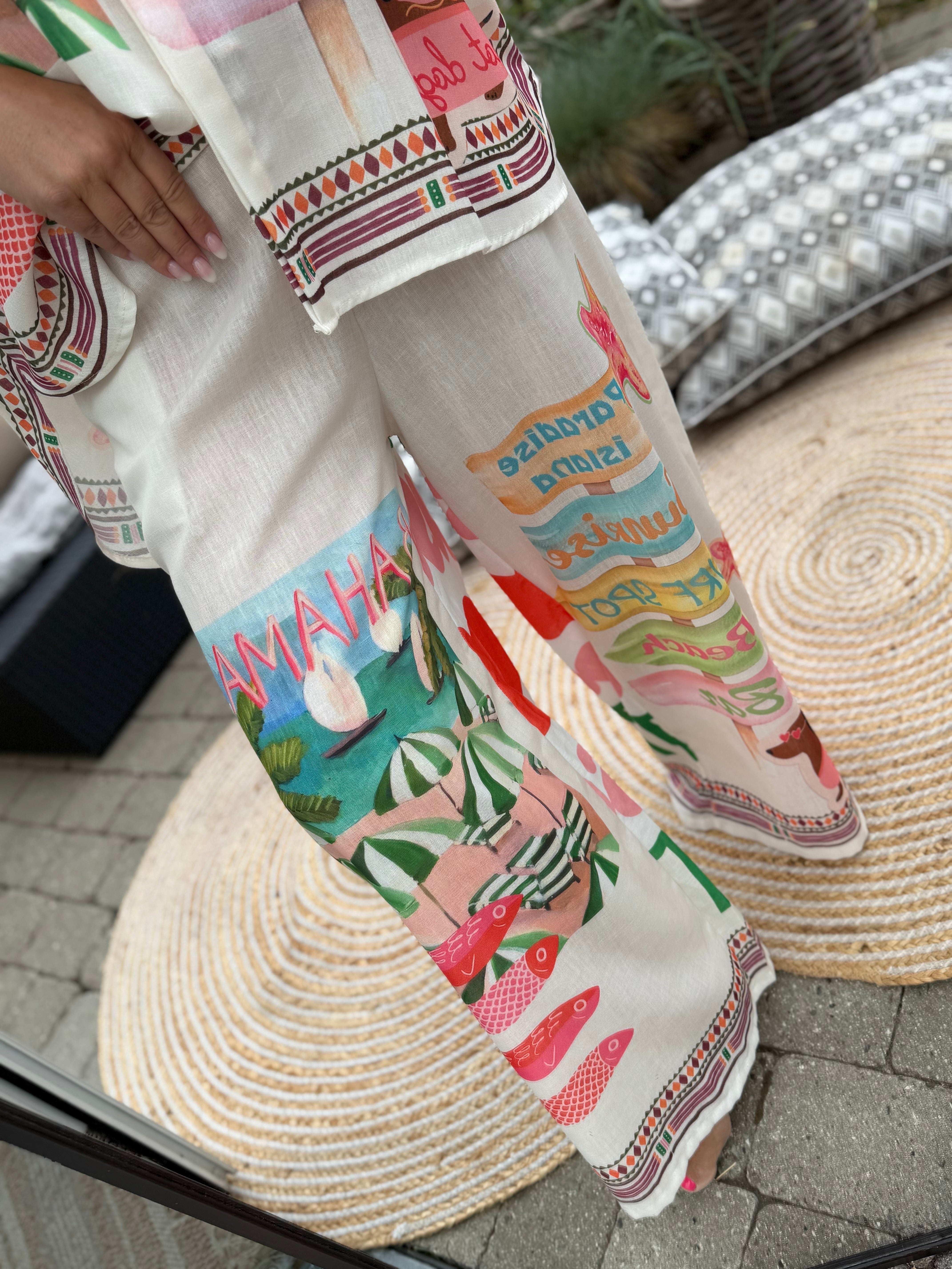 Bahamas print pants cream