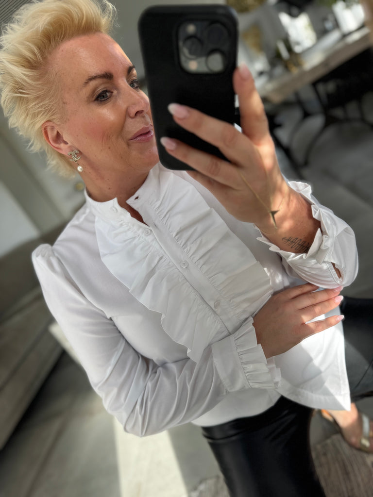 Design By Laerke Queen ruffle shirt white