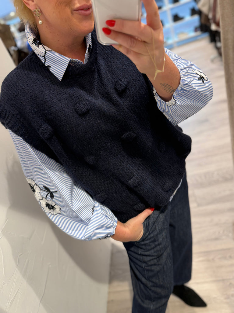 Boho Love B1299 strik vest navy dots