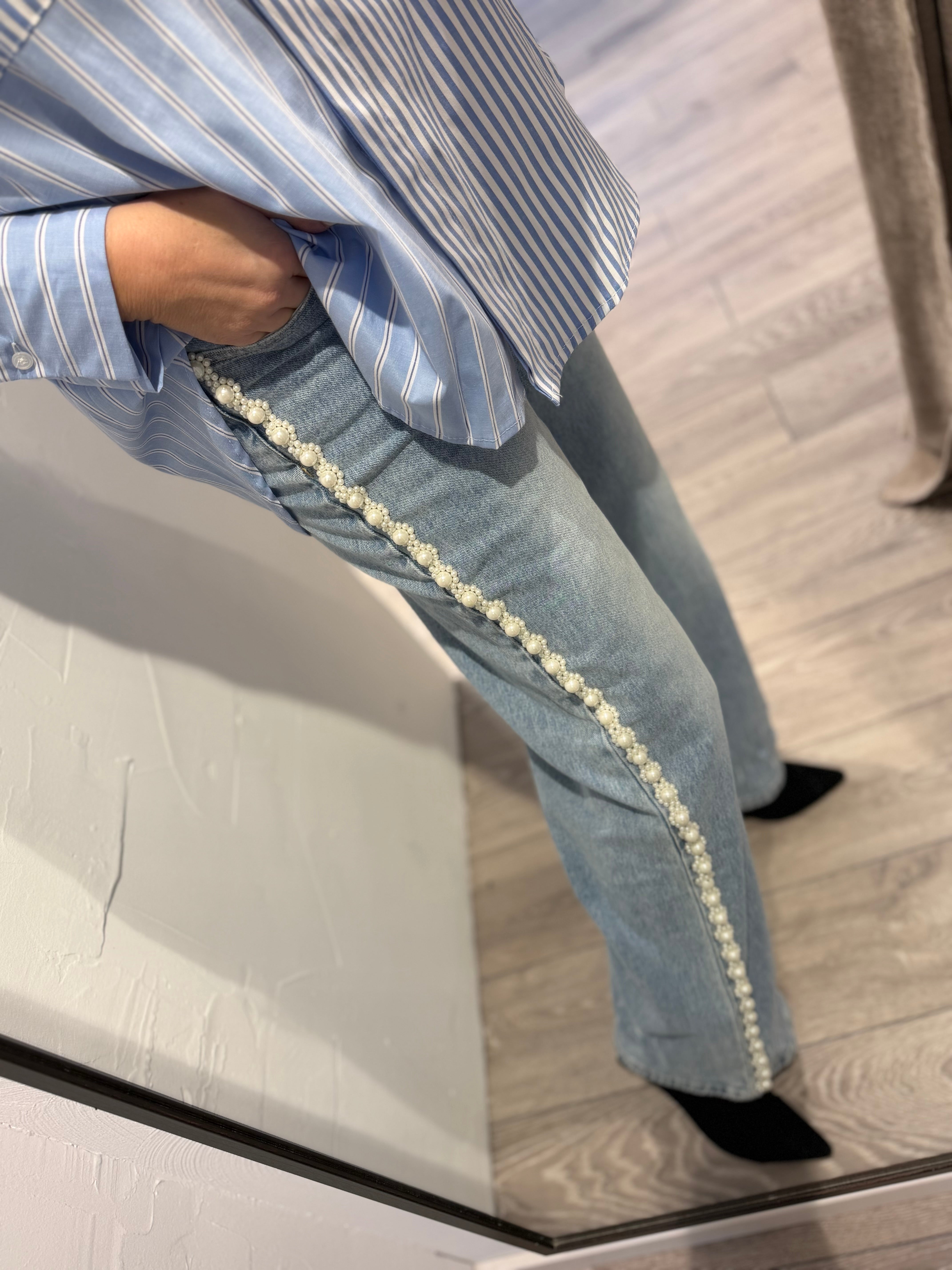 Qnuz 9254 denim jeans Ribbon & Pearls