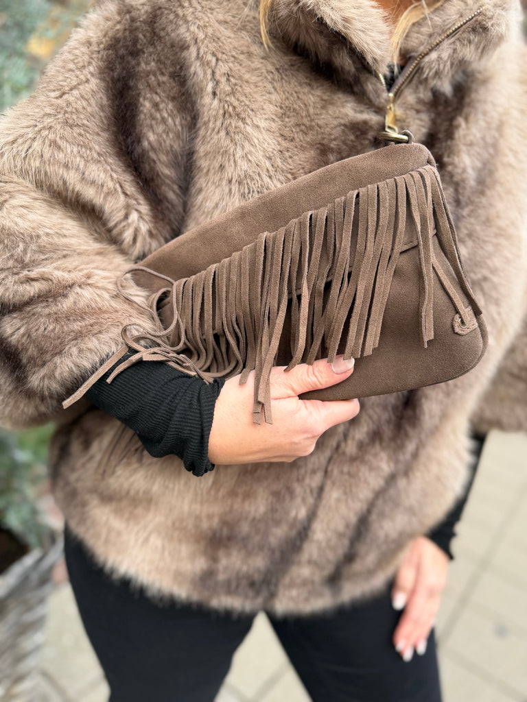 Depeche 16654 clutch suede bag brown