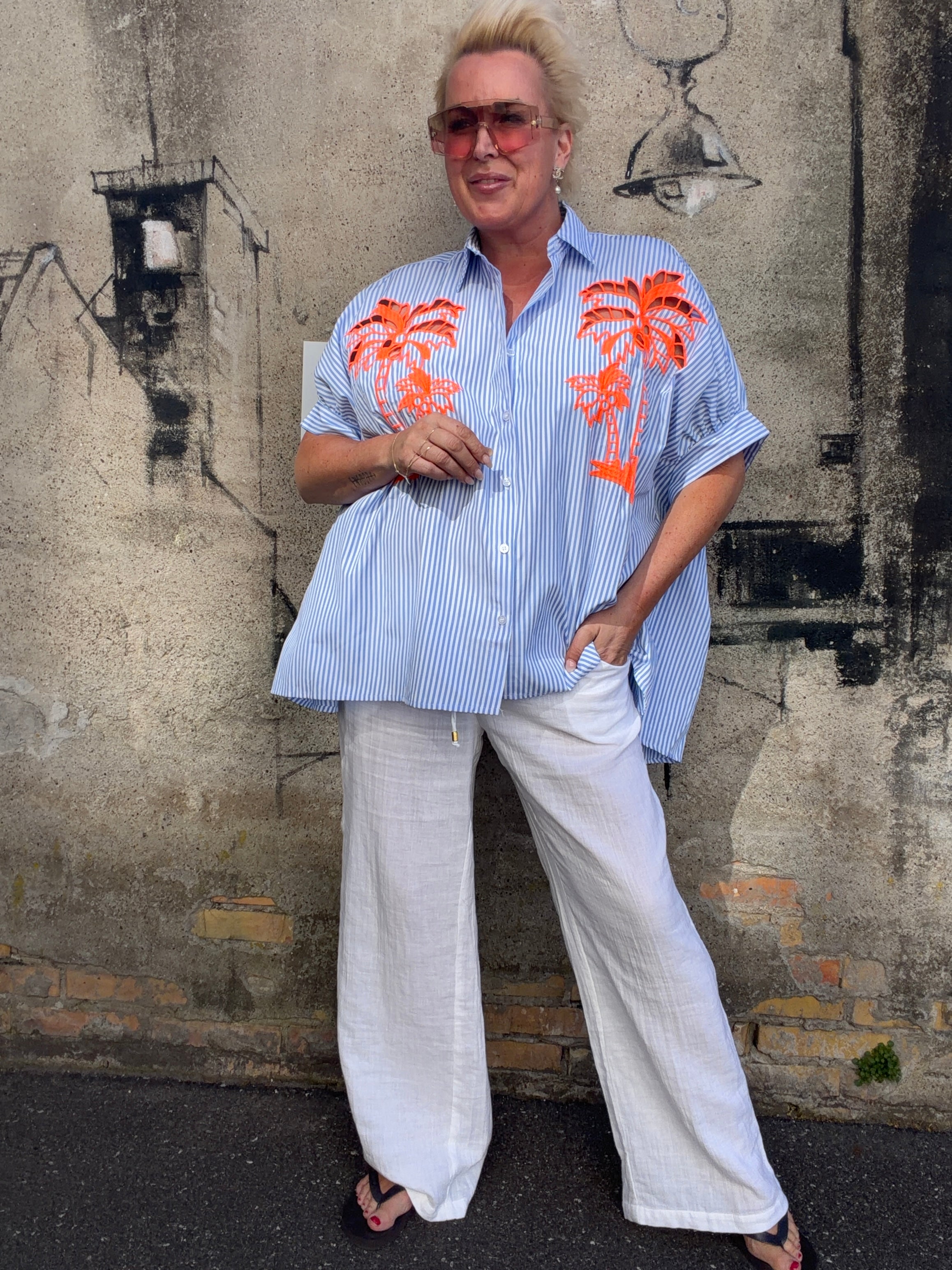 Maui striped shirt palm blue