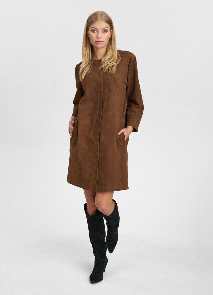 Depeche 51324 Sandy shirt dress suede choco