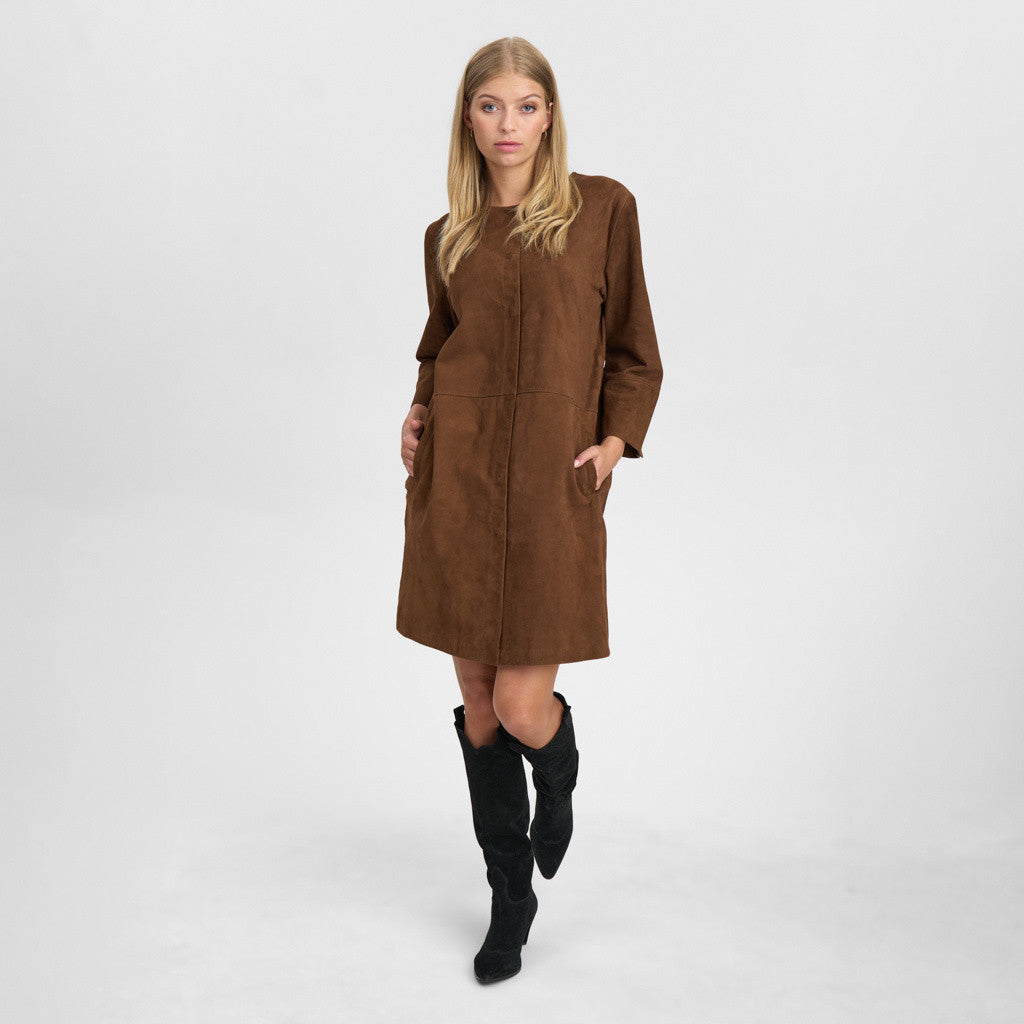 Depeche 51324 Sandy shirt dress suede choco