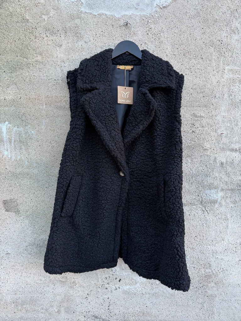Boho Love B1184 Lang teddy vest black