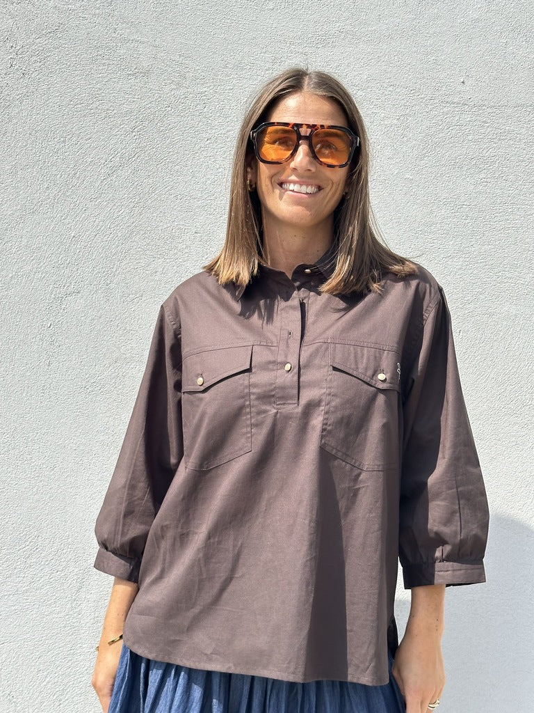 Gaspar 2601312 Oslo poplin shirt chocolate