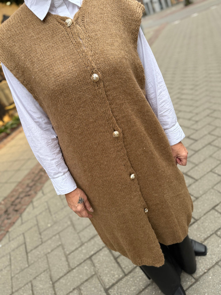 Boho Love B1297 strik lang vest camel