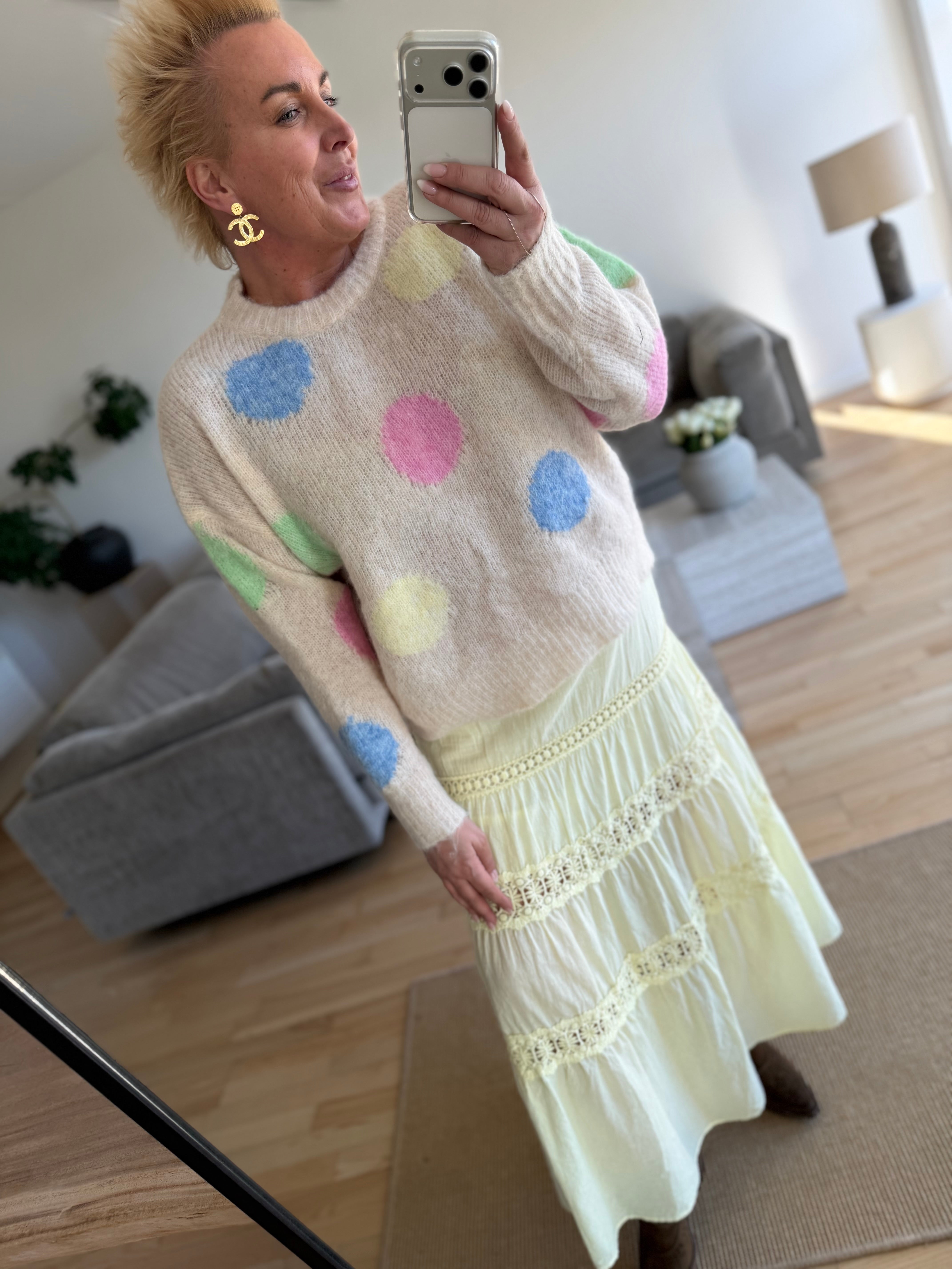 Qnuz 9269 knit lux big dot ecru