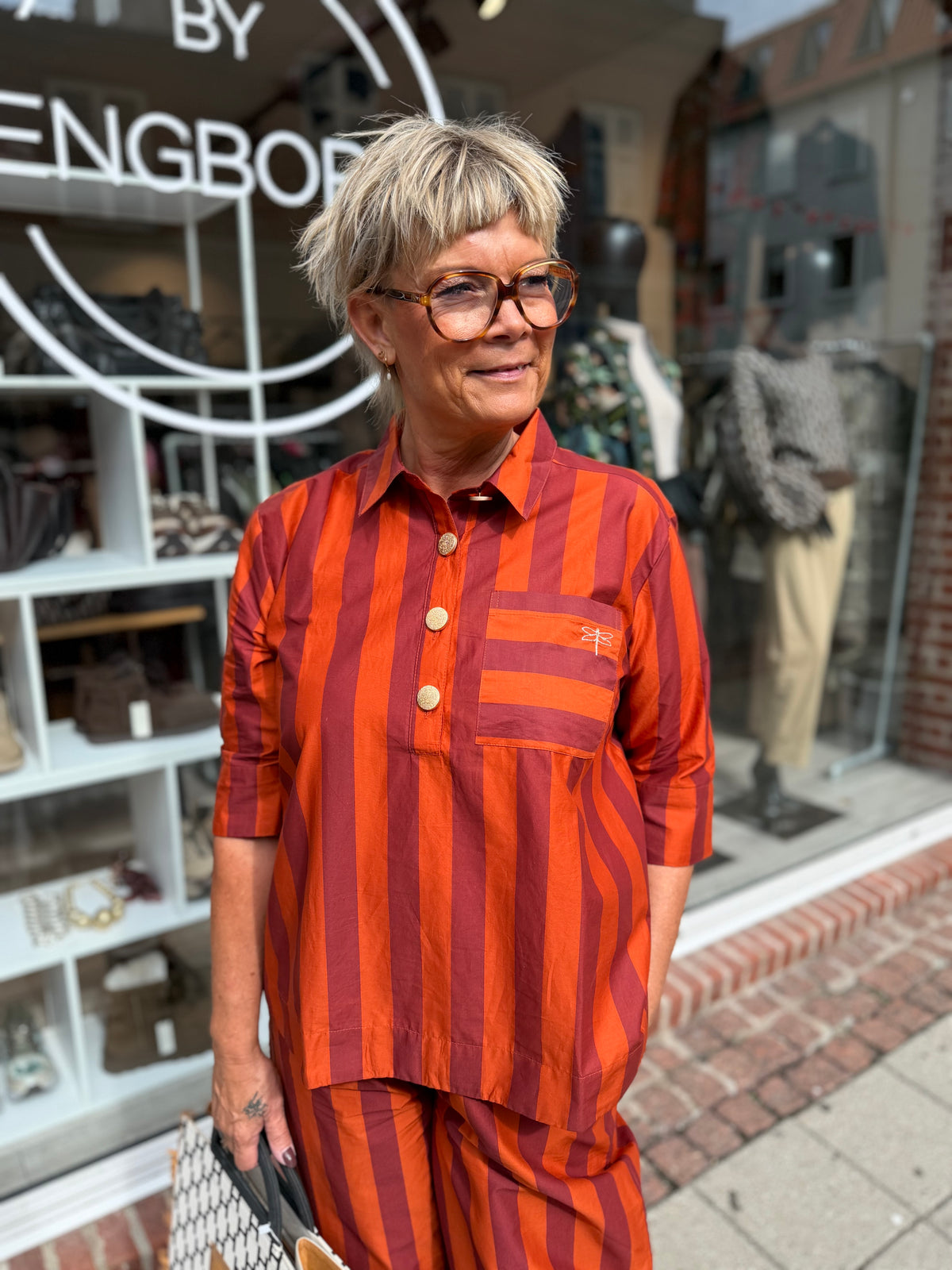 Gaspar 2607313 Porto blouse big stripe burnt sienna