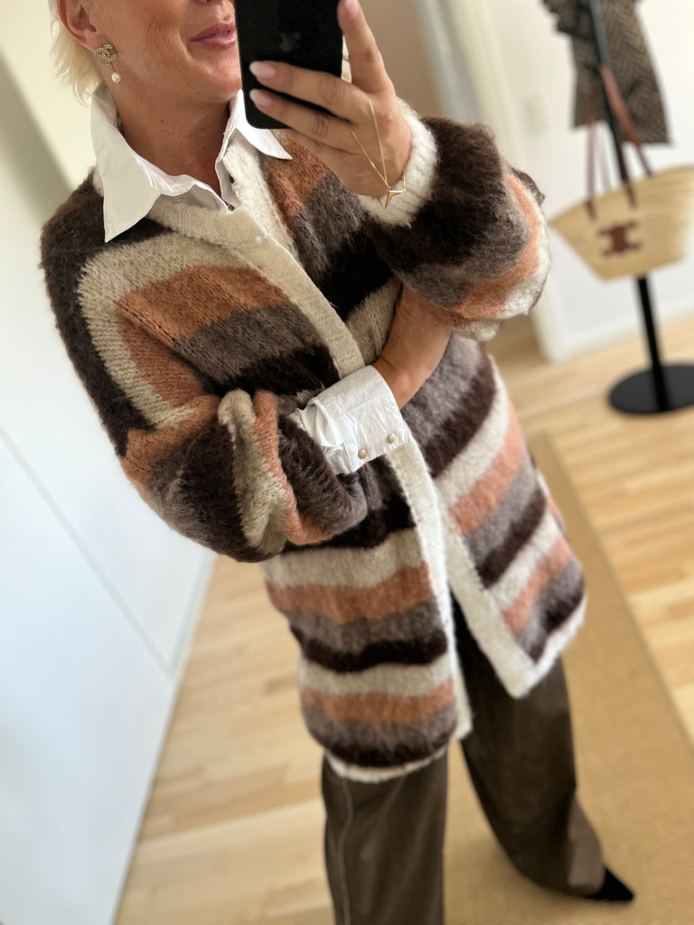By Engbork Beate cardigan stripe brownie