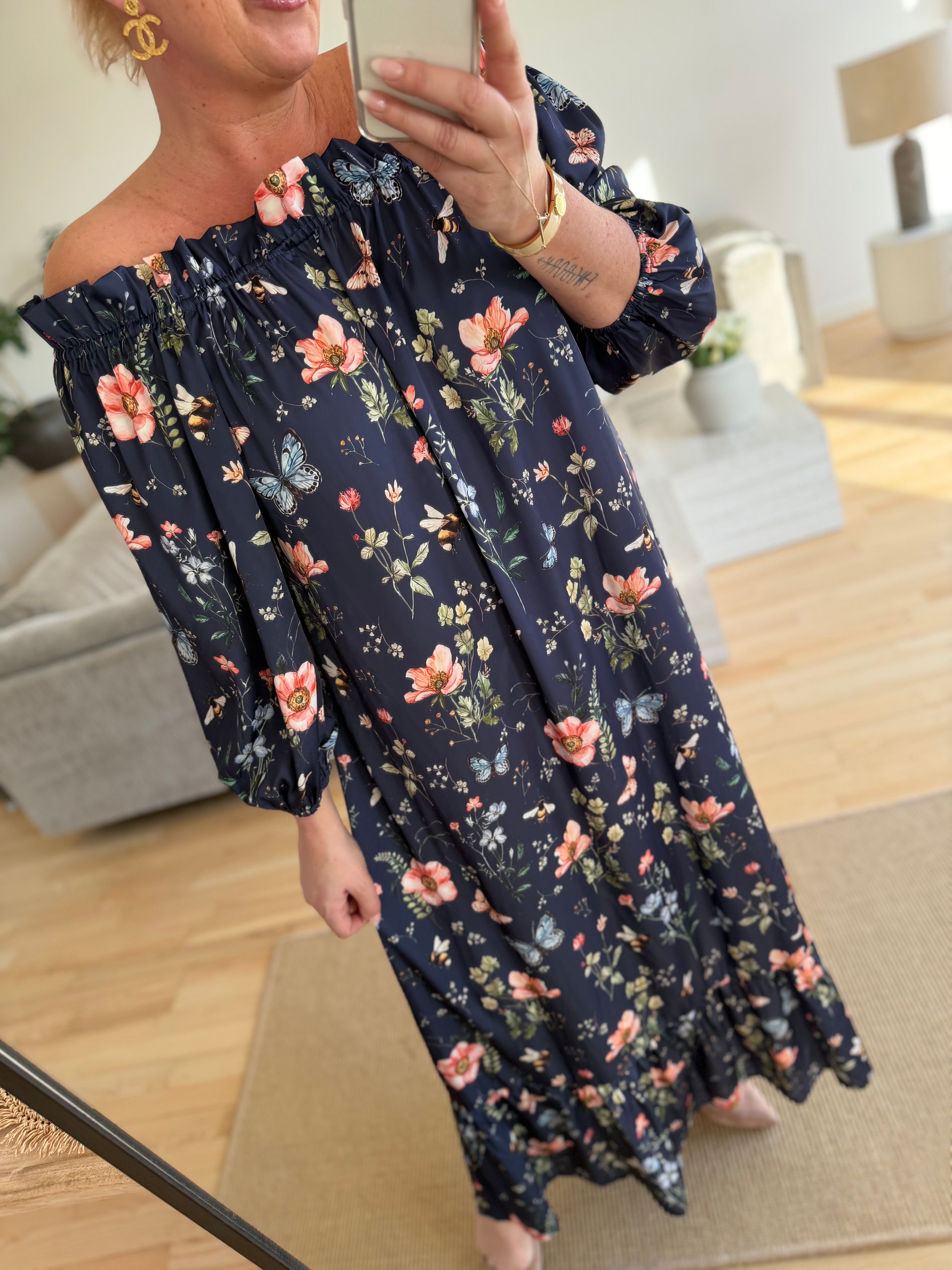 Design By Laerke Elisabeth long dress flower navy