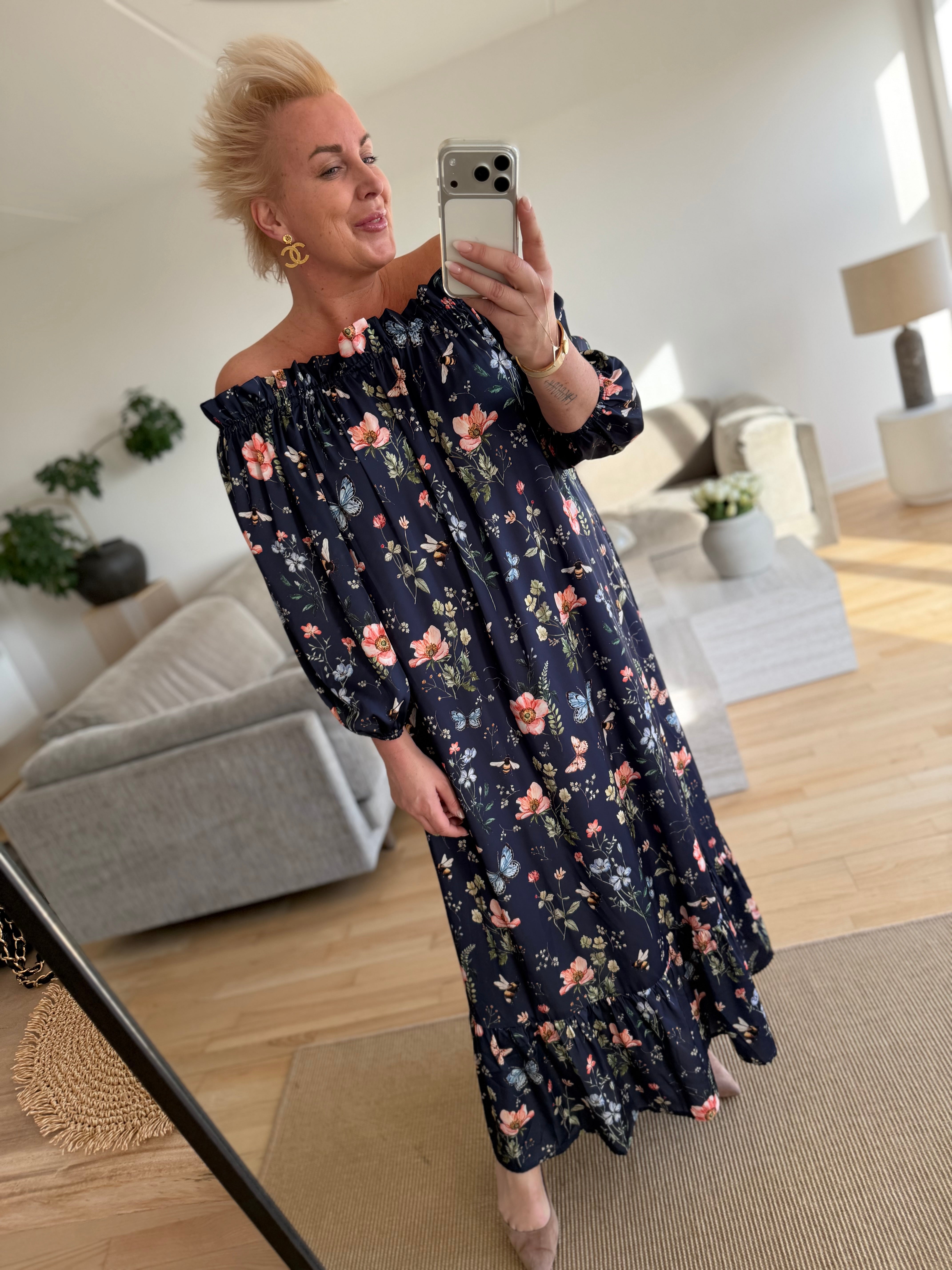 Design By Laerke Elisabeth long dress flower navy