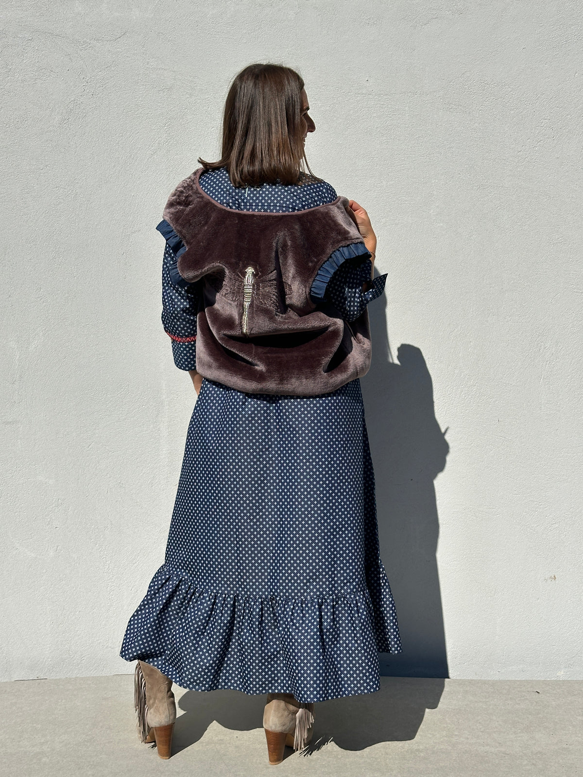 Gaspar 2607352 Duffy frill waistcoat brown